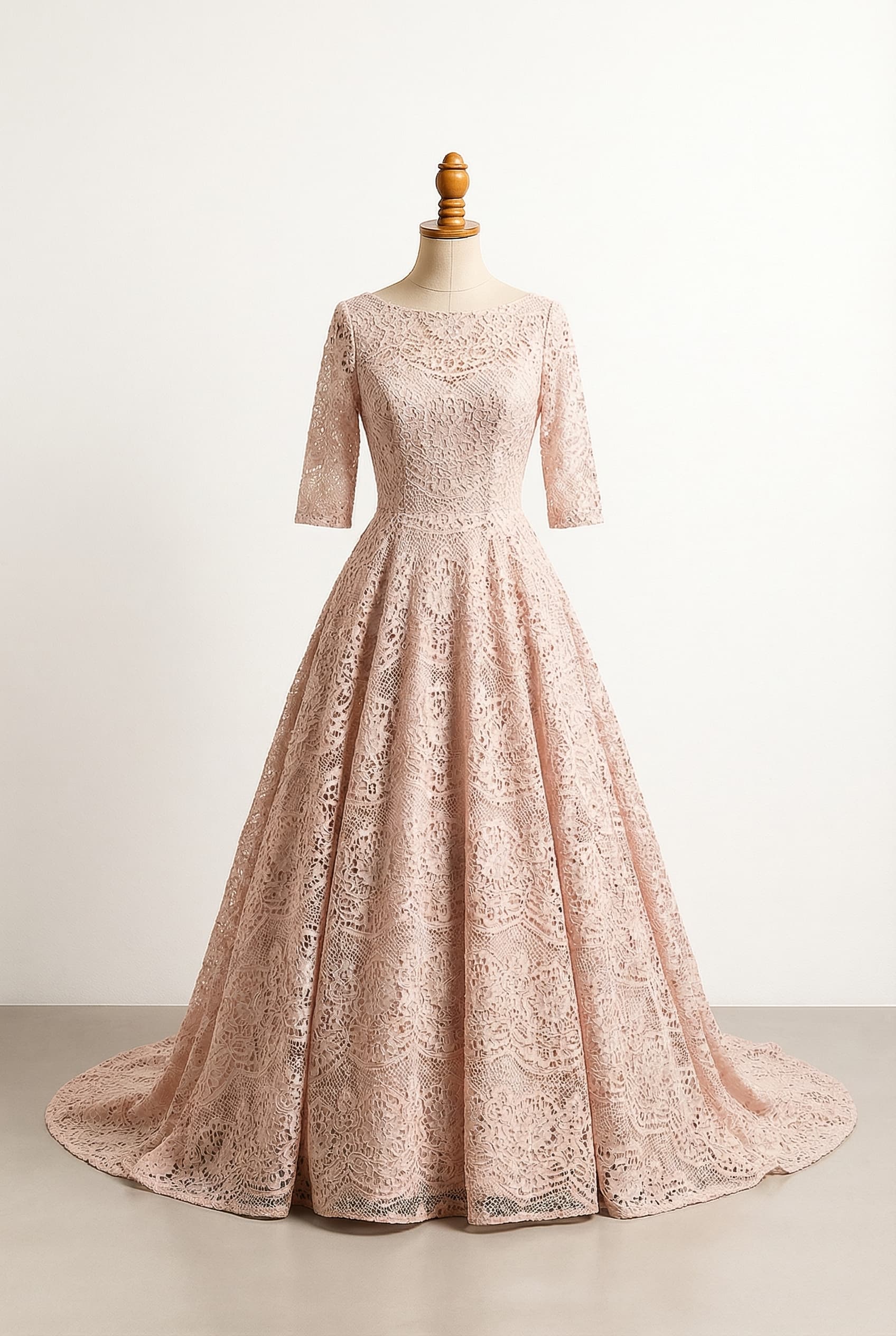 Modest style with full coverage, higher necklines, and sleeves. I want a modest formal dress for the races