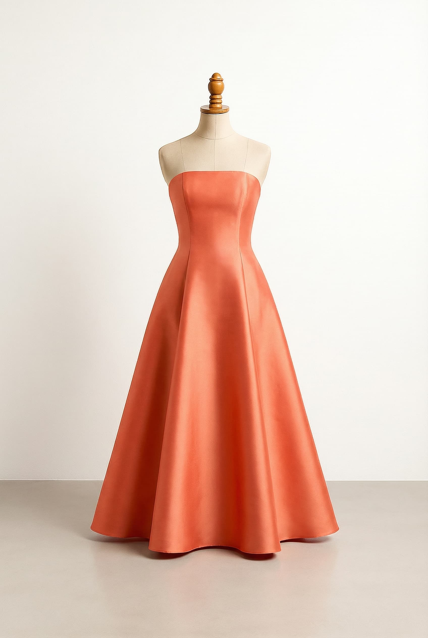 balanced prom dress strapless long coral orange dress in a structured fabric simple sheath dress with a slit