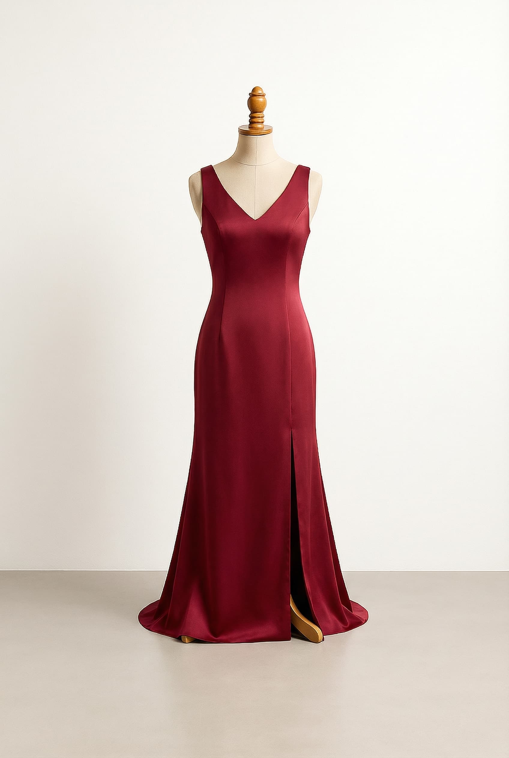 Deep red dress, long, slit