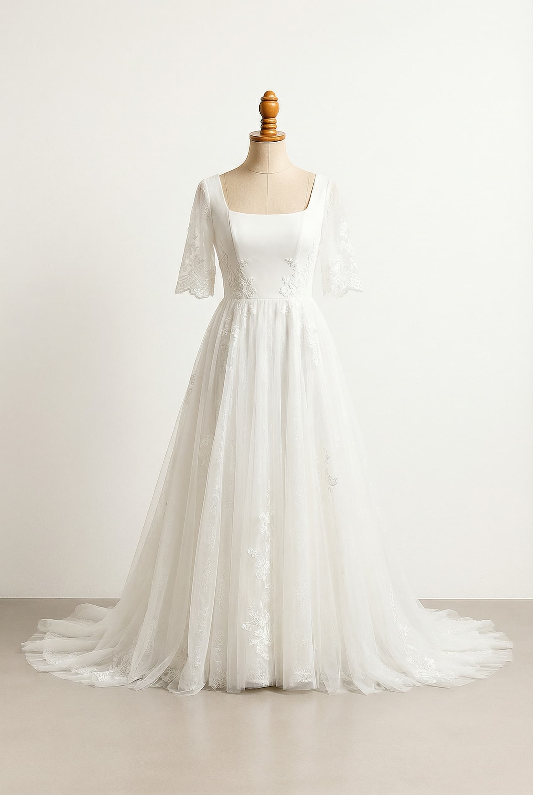 A romantic wedding dress with elegant details