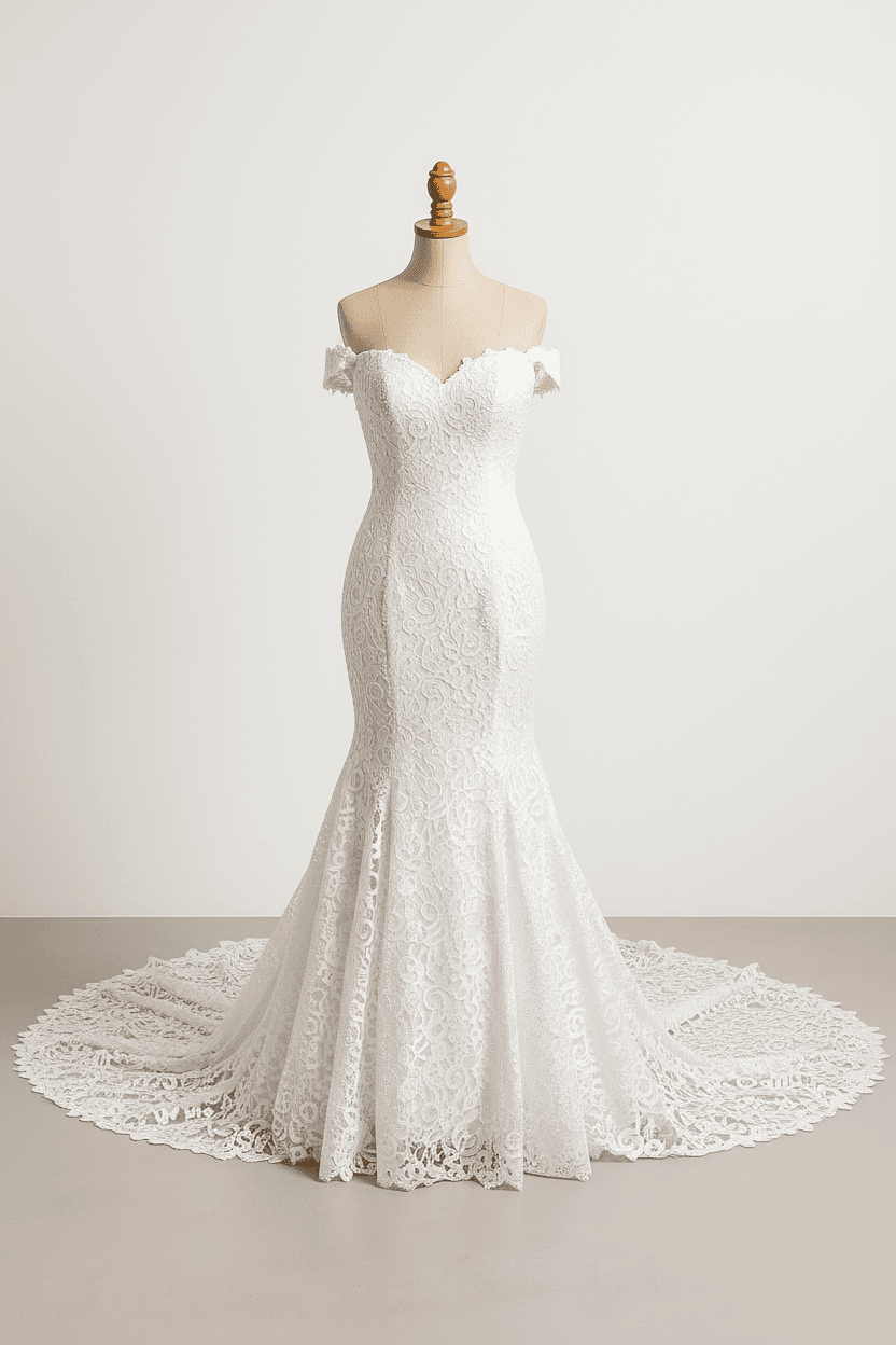 A romantic wedding dress with elegant details