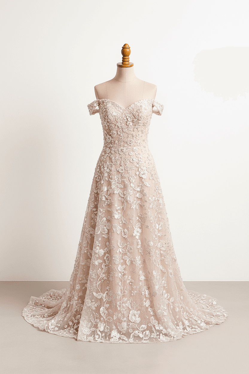 A romantic wedding dress with elegant details