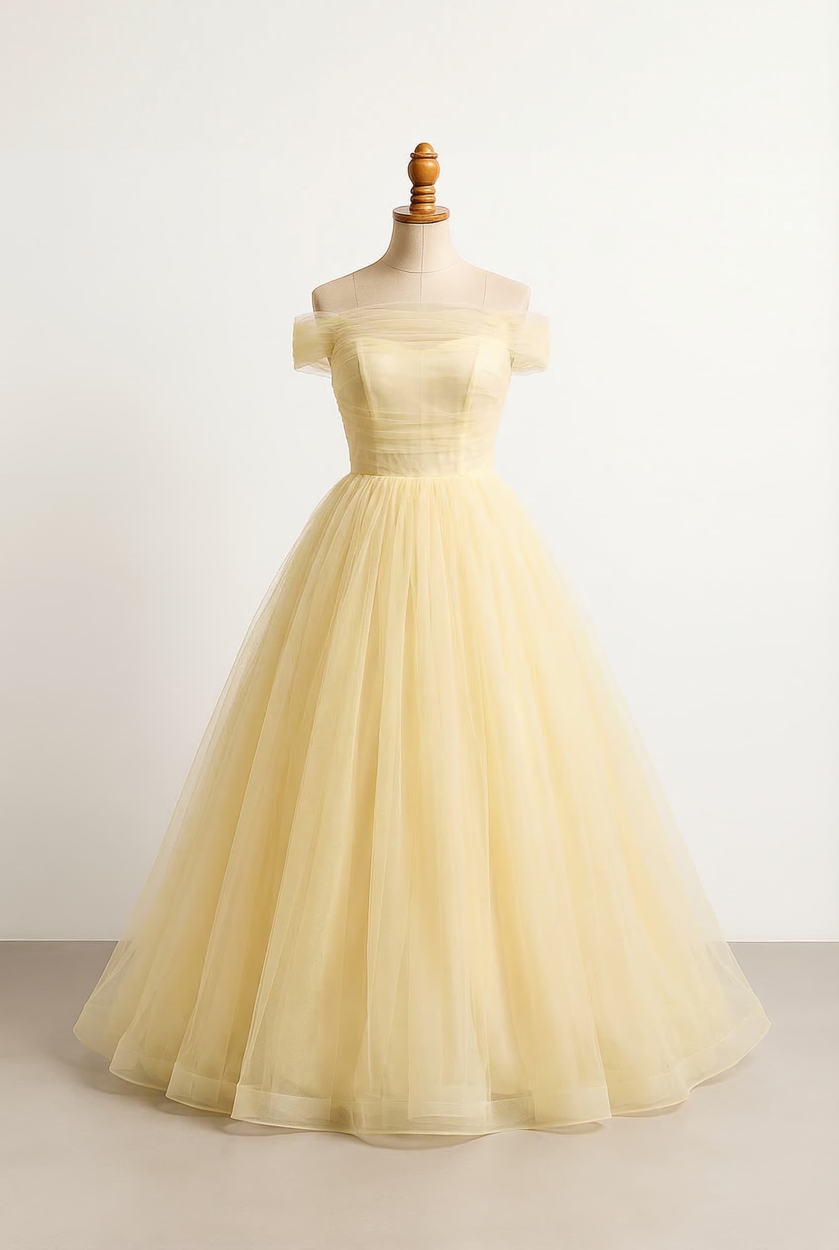 I want a balanced prom dress light yellow with subtle sparkle