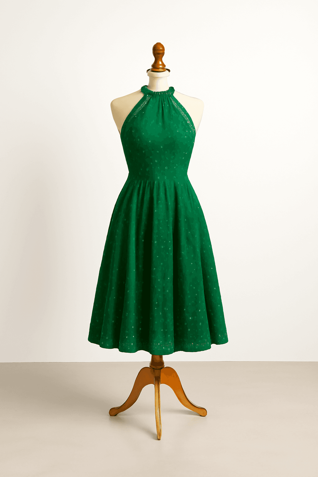 a green dress with beads