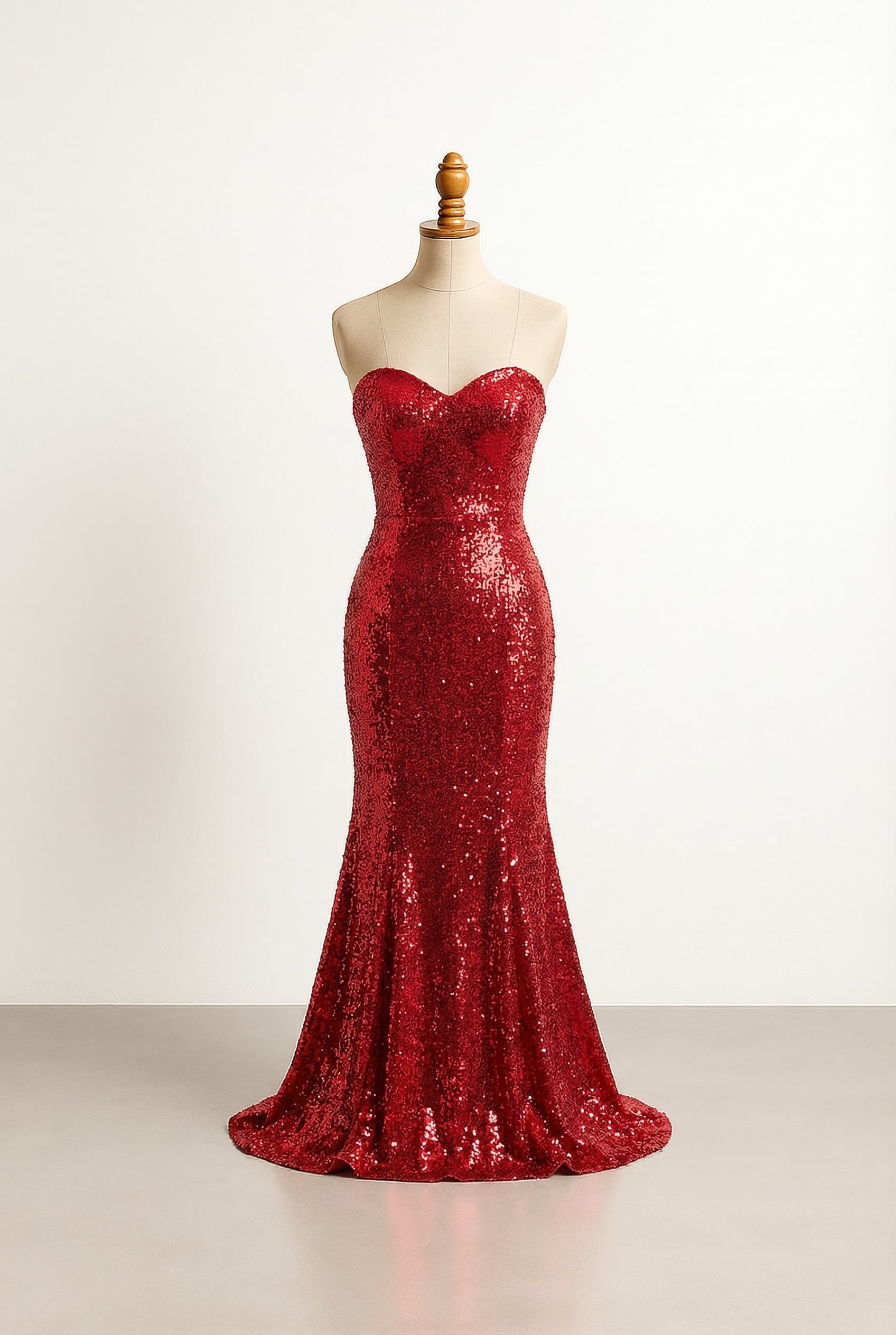 I want a balanced prom dress hot red sparkly dress with a sweetheart neckline and not tight floor length