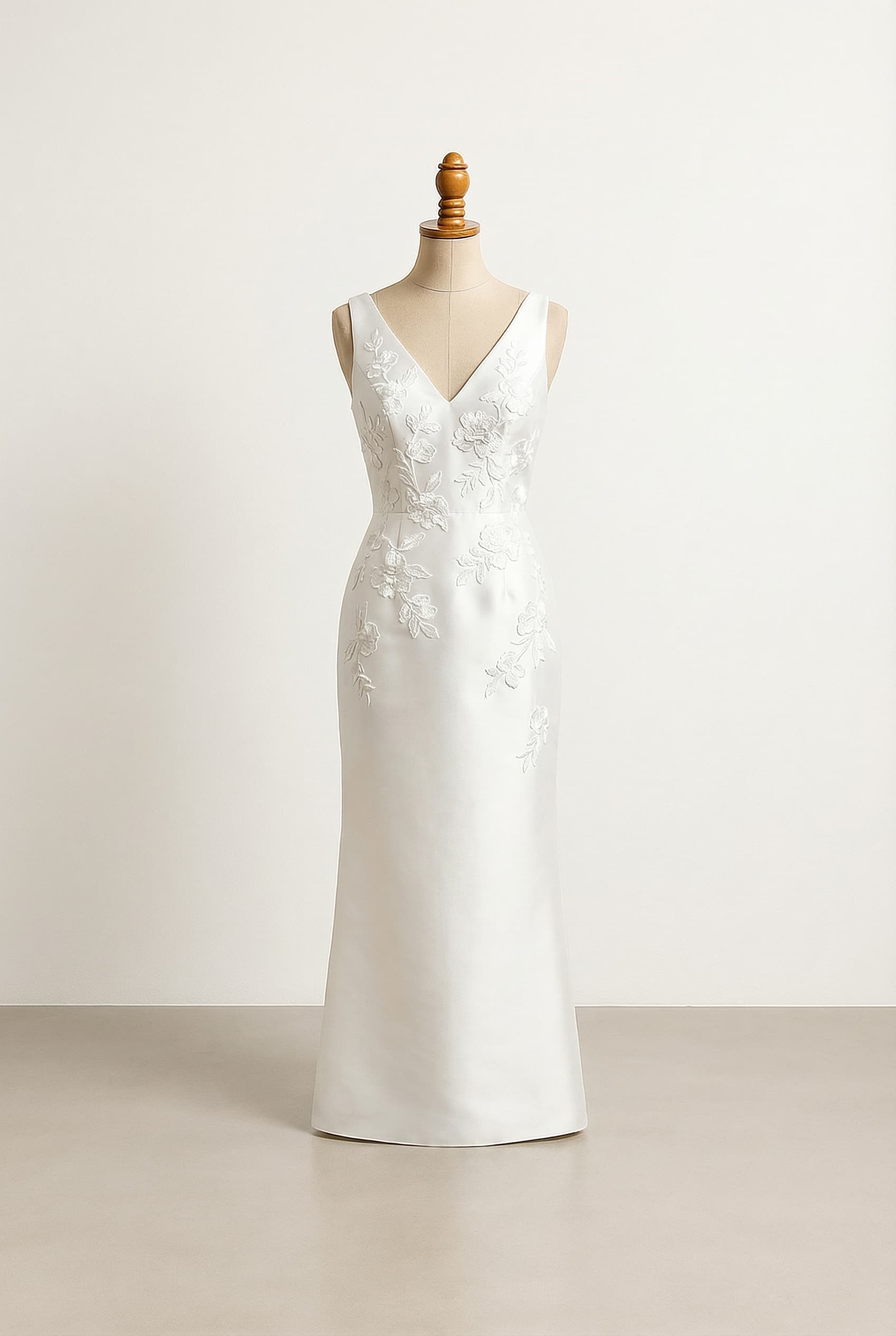 Balanced wedding dress with florals on the front