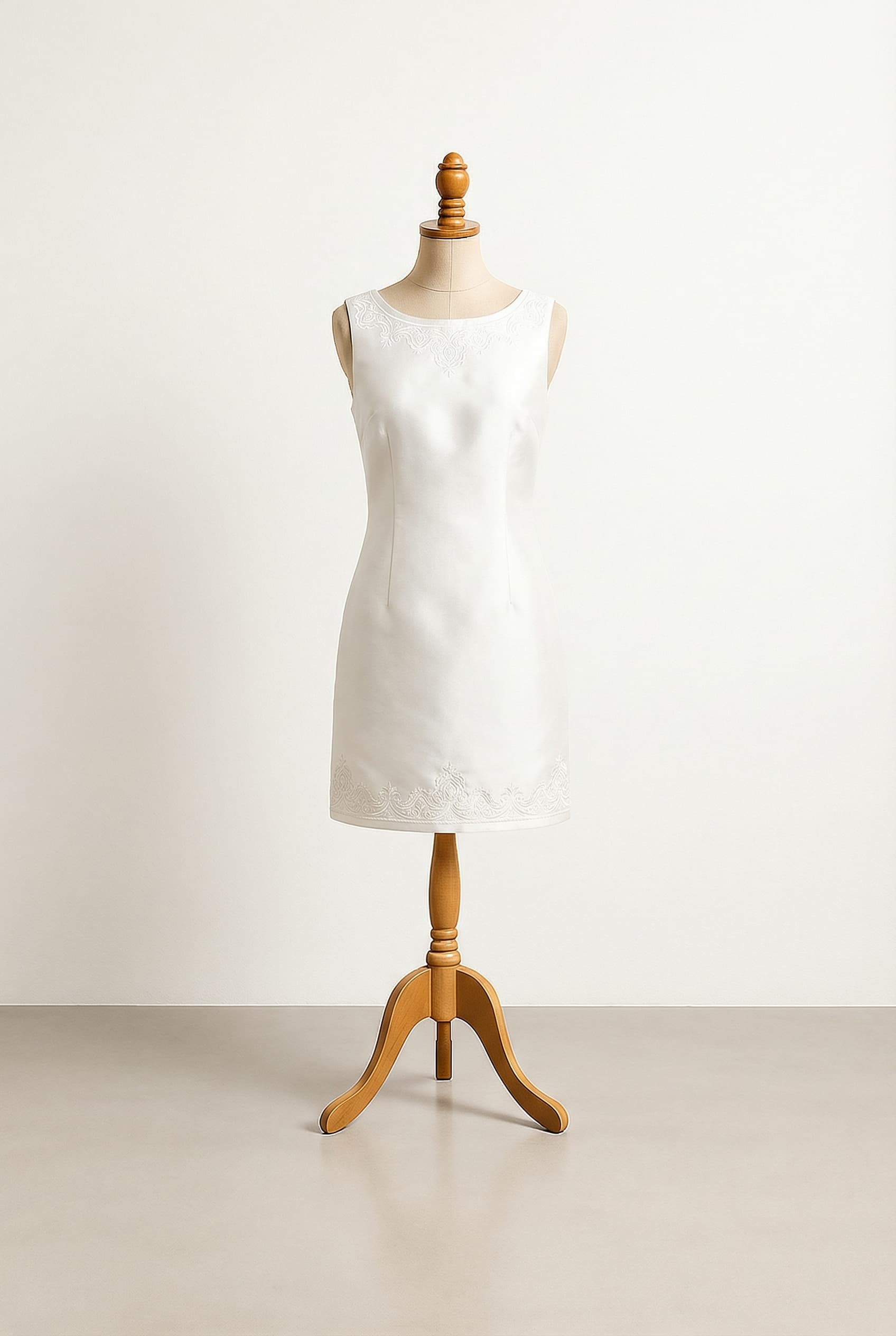 I want a balanced custom dress with Moroccan inspiration. White color, mini length.