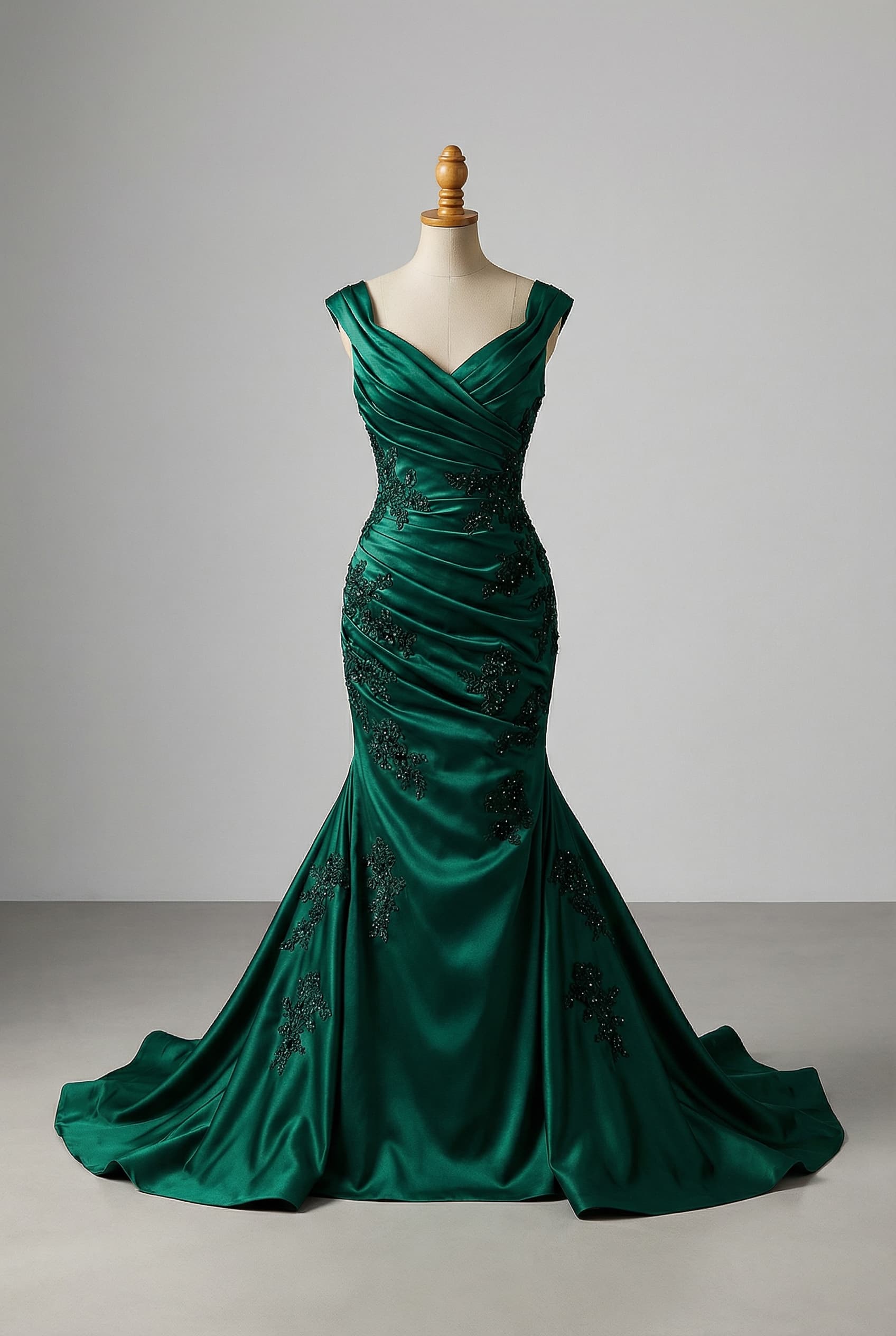 Glamorous and unique deep red mermaid prom dress with a luxurious cowl neck, ruched bodice, shimmering gold lace, and abundant bling scattered throughout, designed to be very extra and unlike anything seen before.