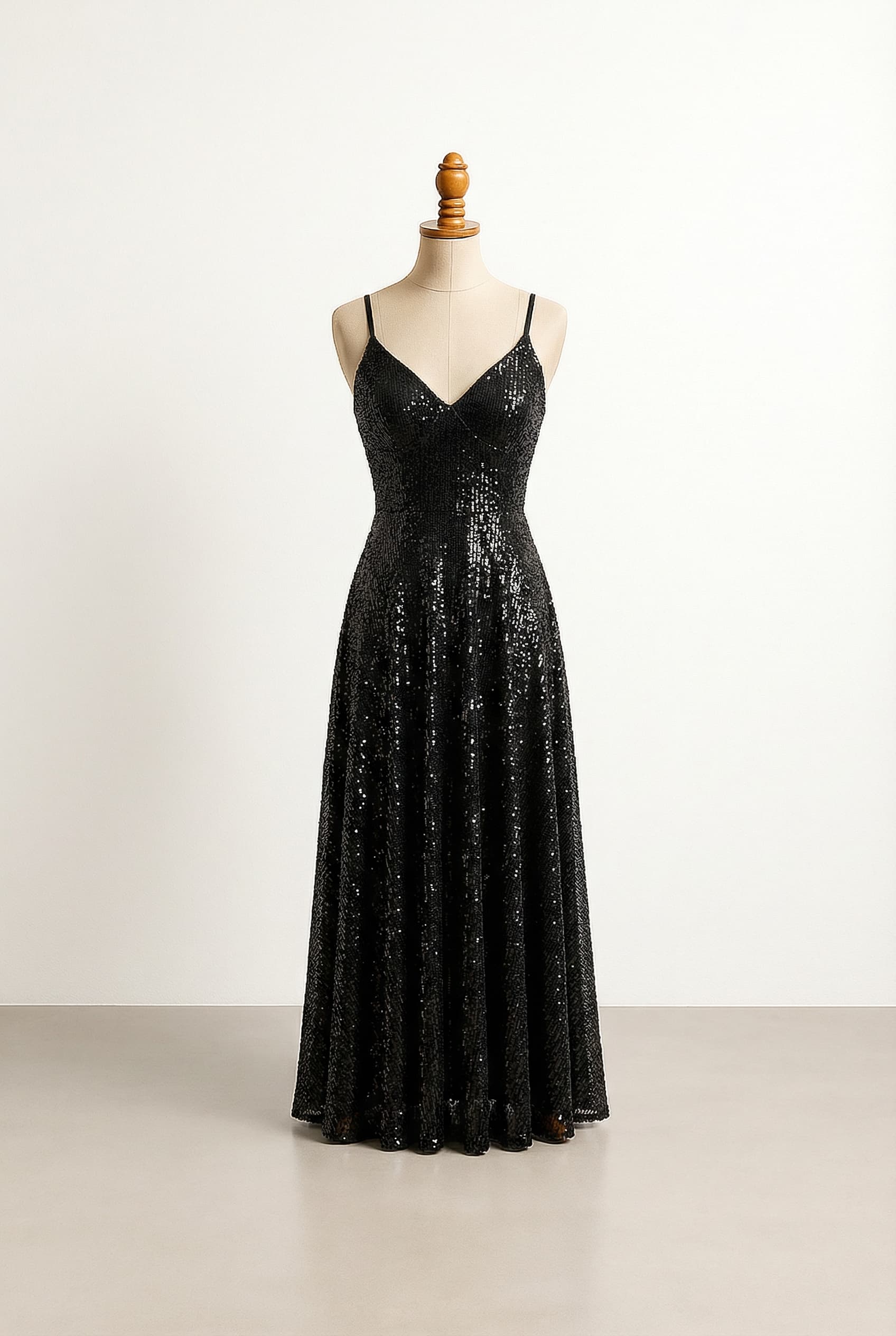 Glamorous prom dress with black sequin at the bottom