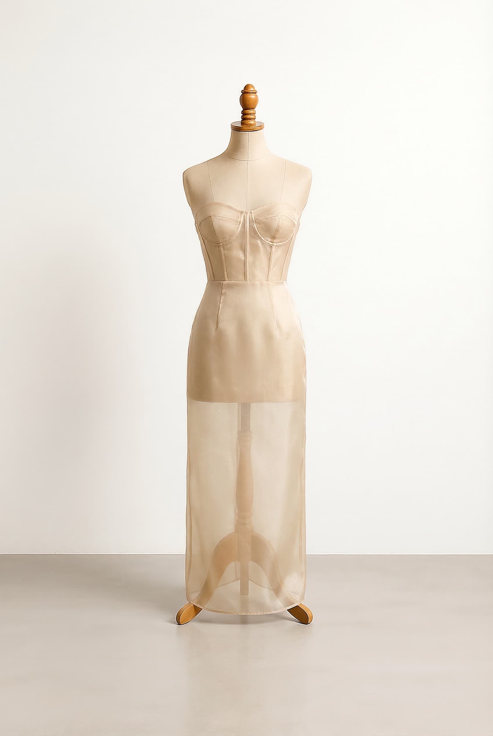 balanced prom dress see through in Champagne