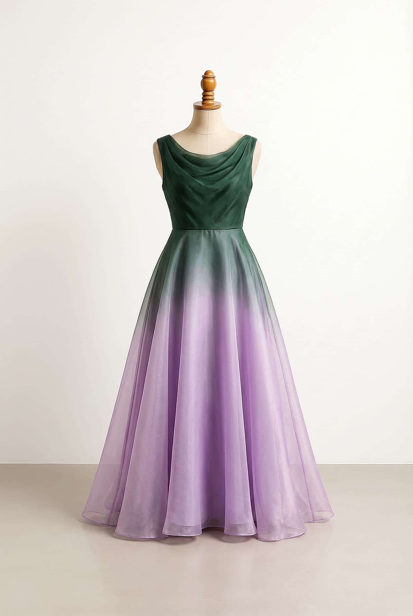 I want a balanced prom dress in Dark green and lilac