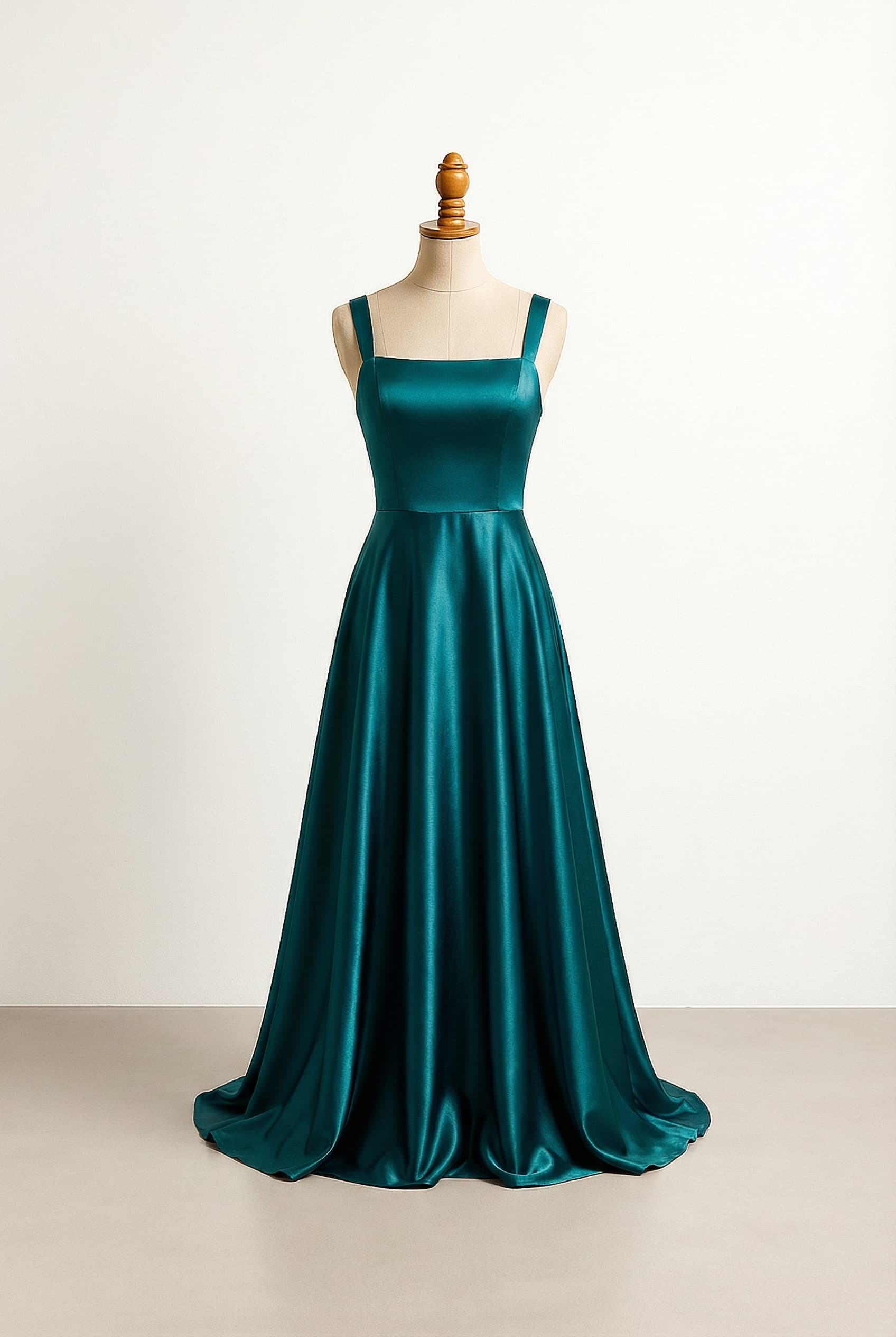 Glamorous prom dress with a square neckline and thicker straps