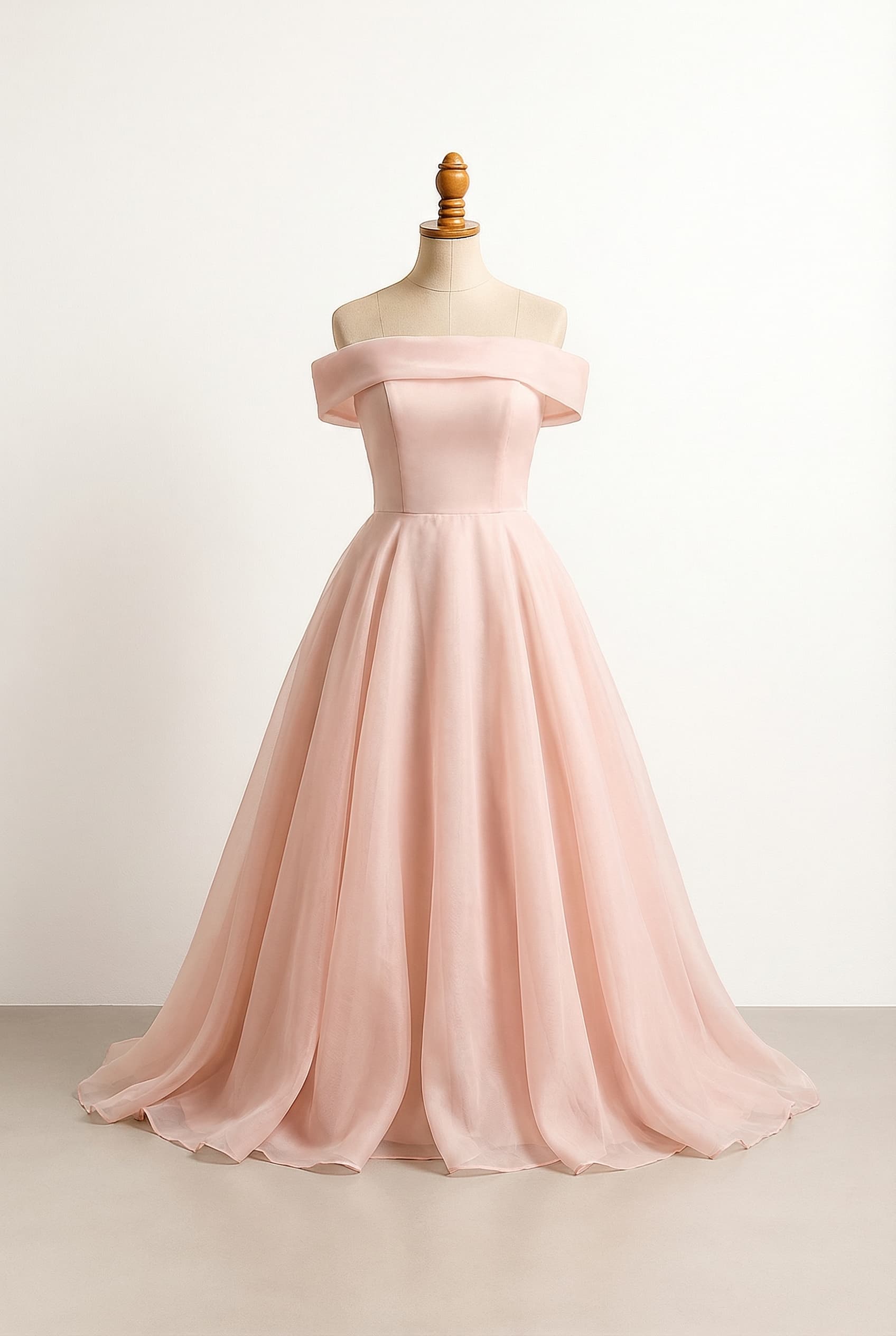 I want a balanced prom dress that is dark blue and less flowy a tad