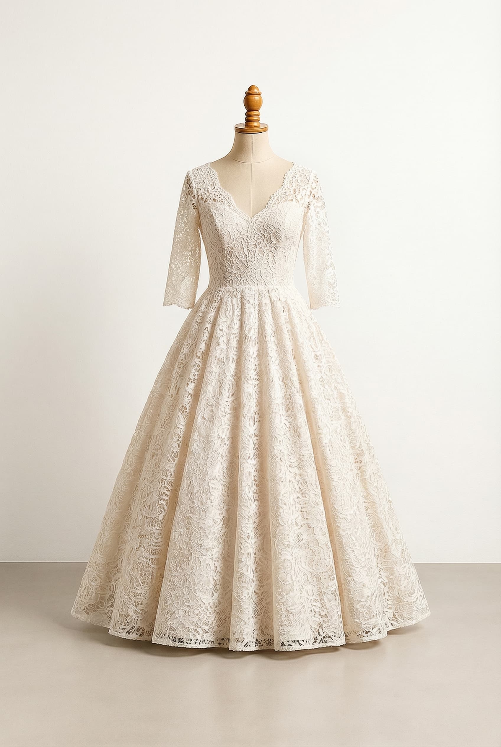 Balanced wedding dress with lace, in a princess silhouette