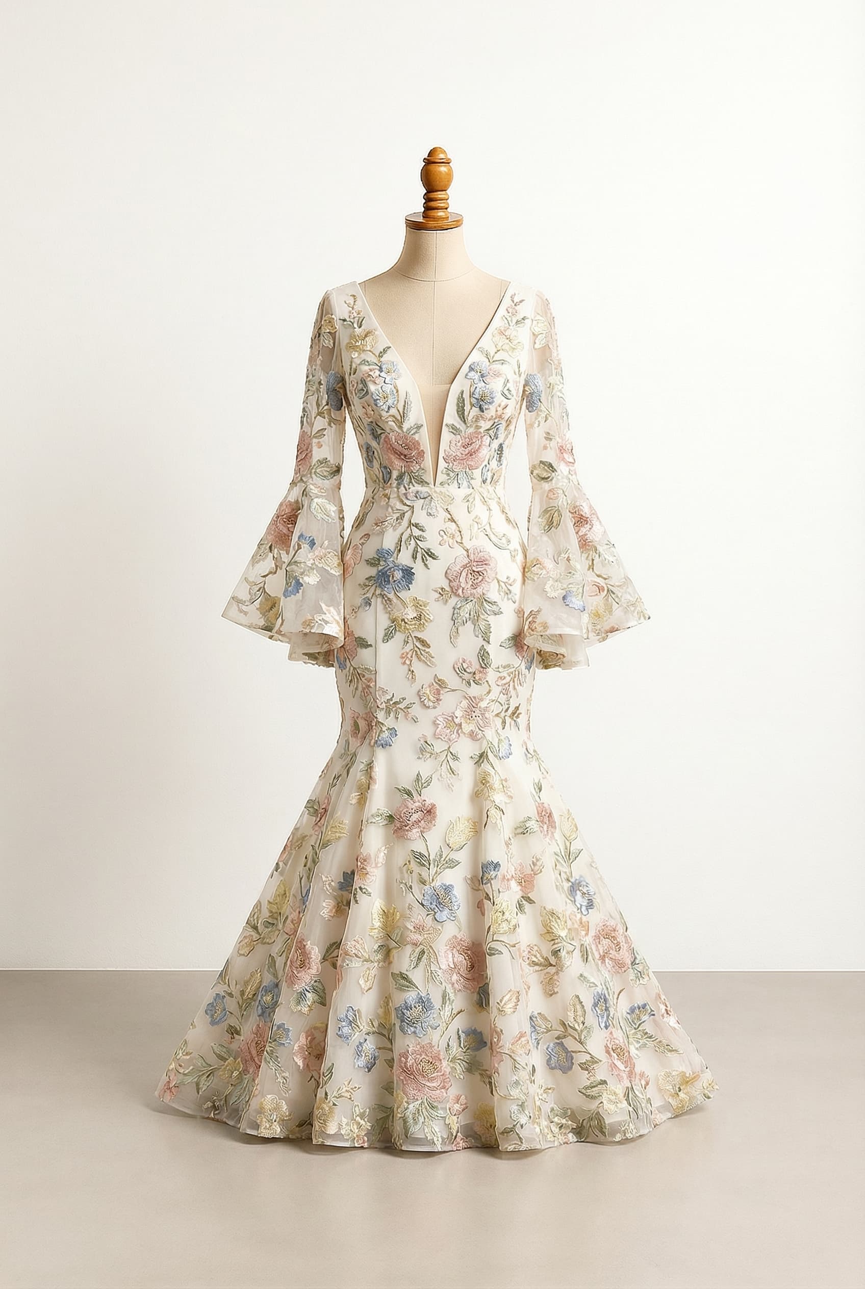 A romantic wedding dress with elegant details