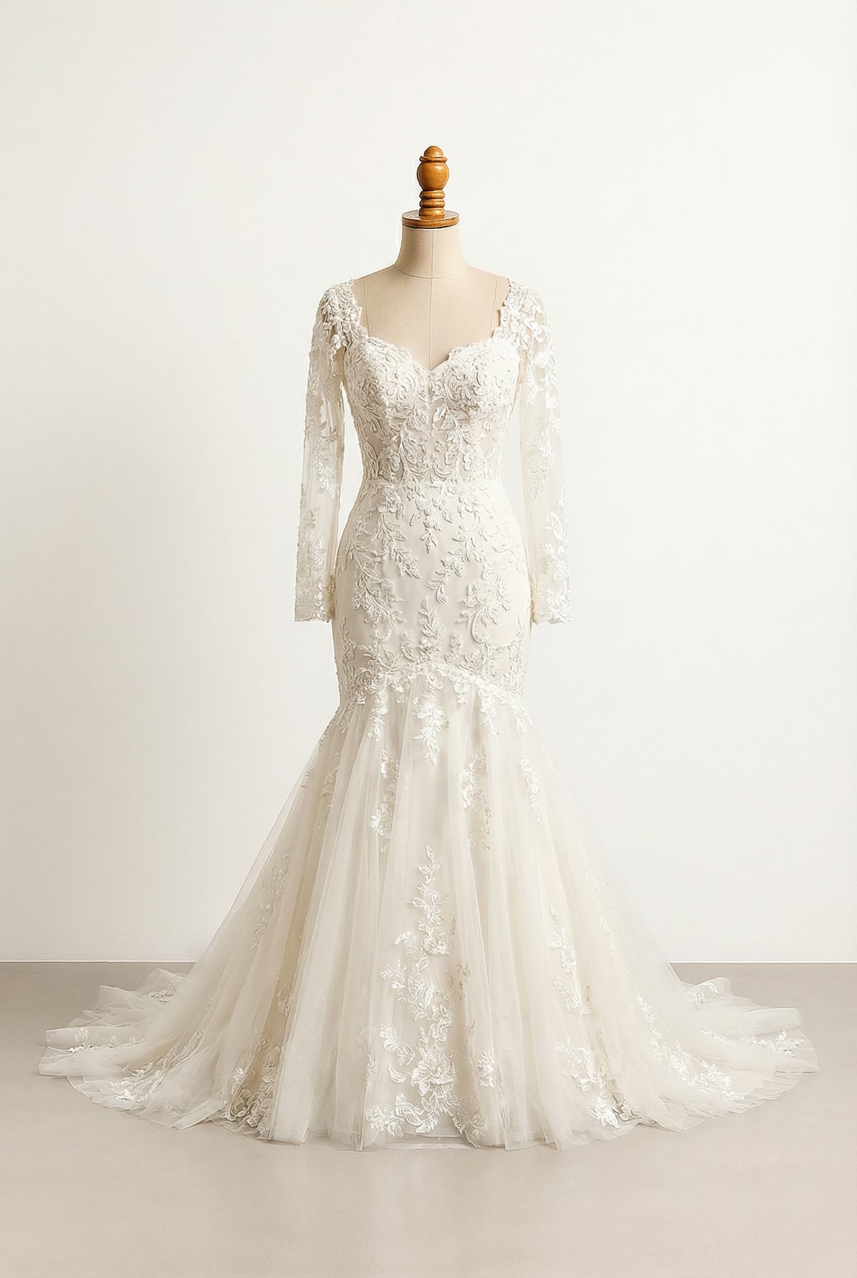 A romantic wedding dress with elegant details and a mermaid style body