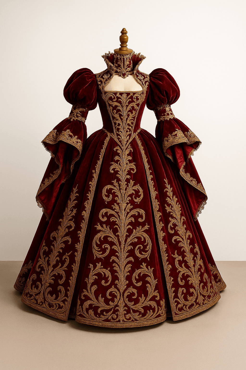 a royal dress, dramatic, extravagant, fit for a queen