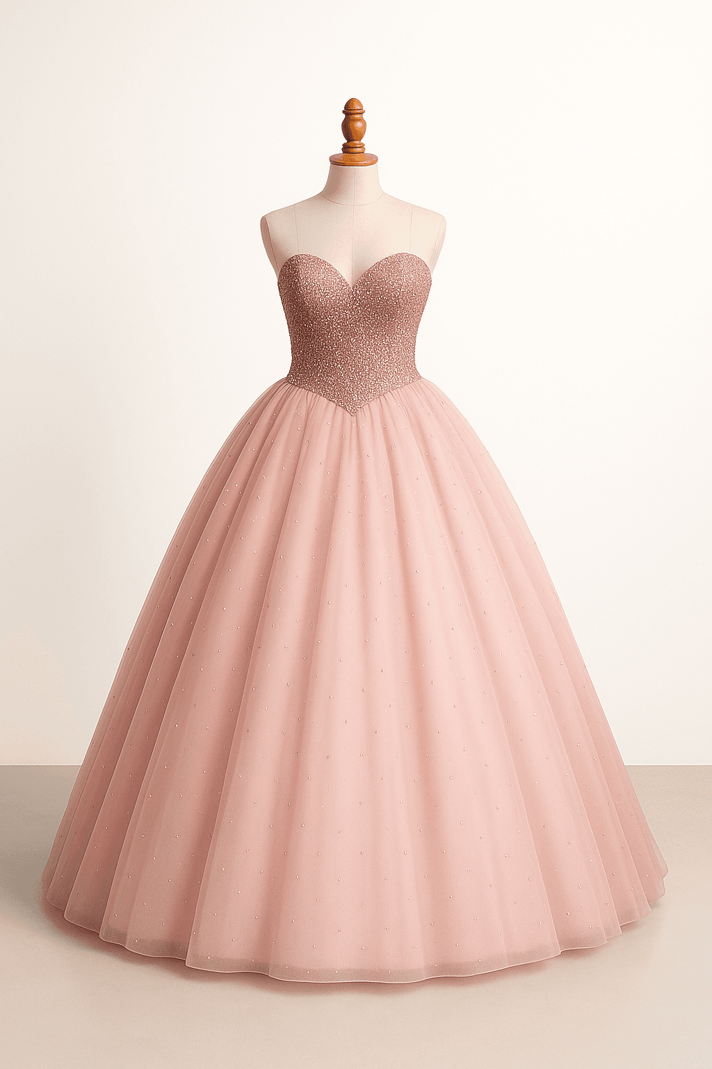 Elegant two-tone quinceañera dress in pink, contrasting bodice and skirt, sweetheart neckline, full silhouette, subtle beading, sleeveless