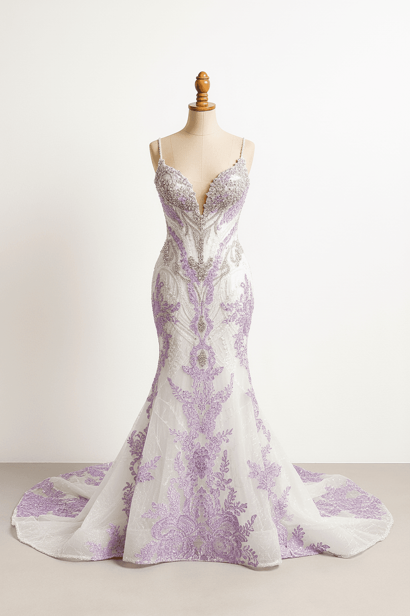 Put this dress on the dress stand, remove any humans, remove background, keep only the dress