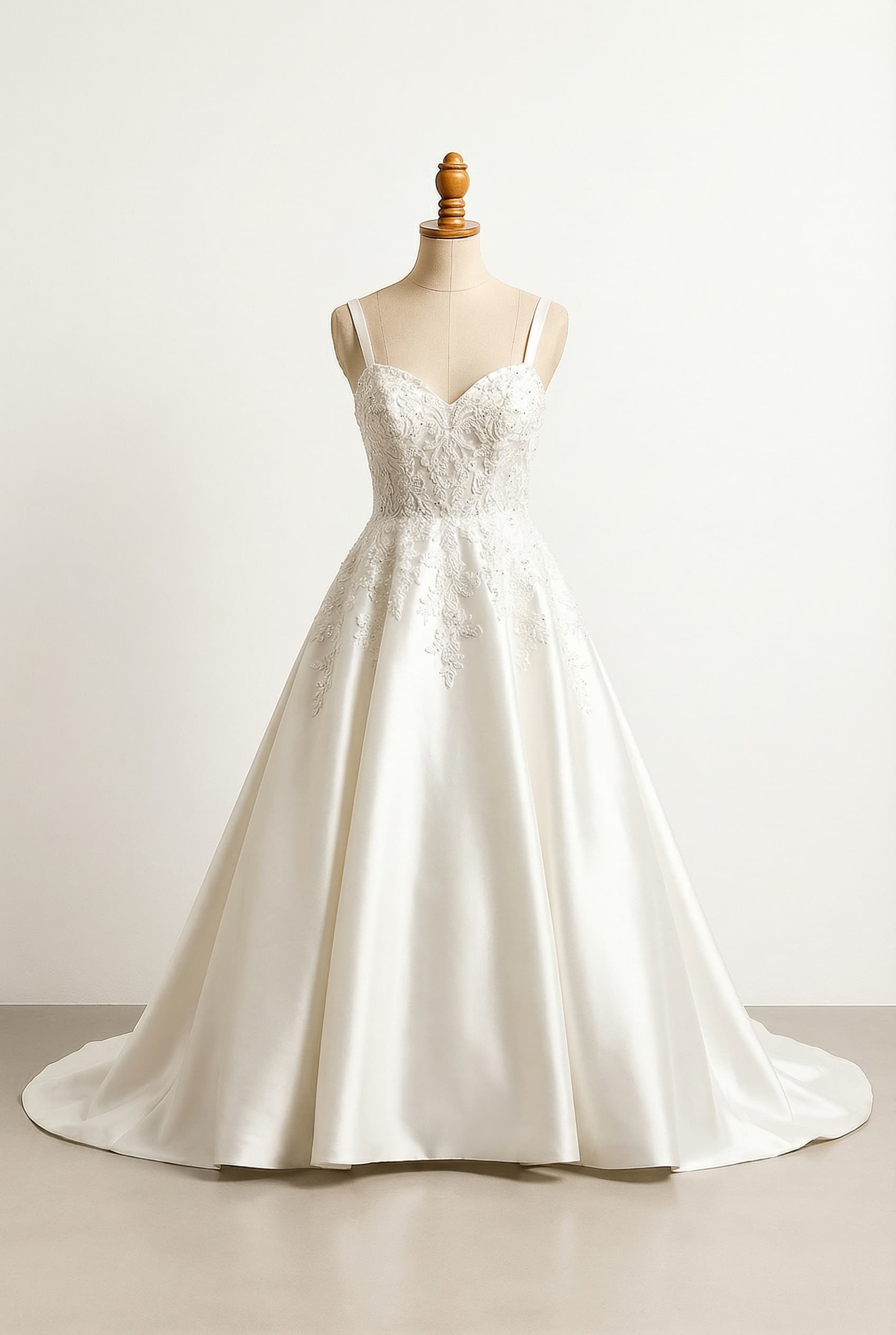 A-line ballgown with a slit straps but no sleeves sweetheart neckline sparkle or lace on the bodice with a gradient into the skirt or stopping at the waist ivory white Chapel - Slight train (1-2 feet past feet)