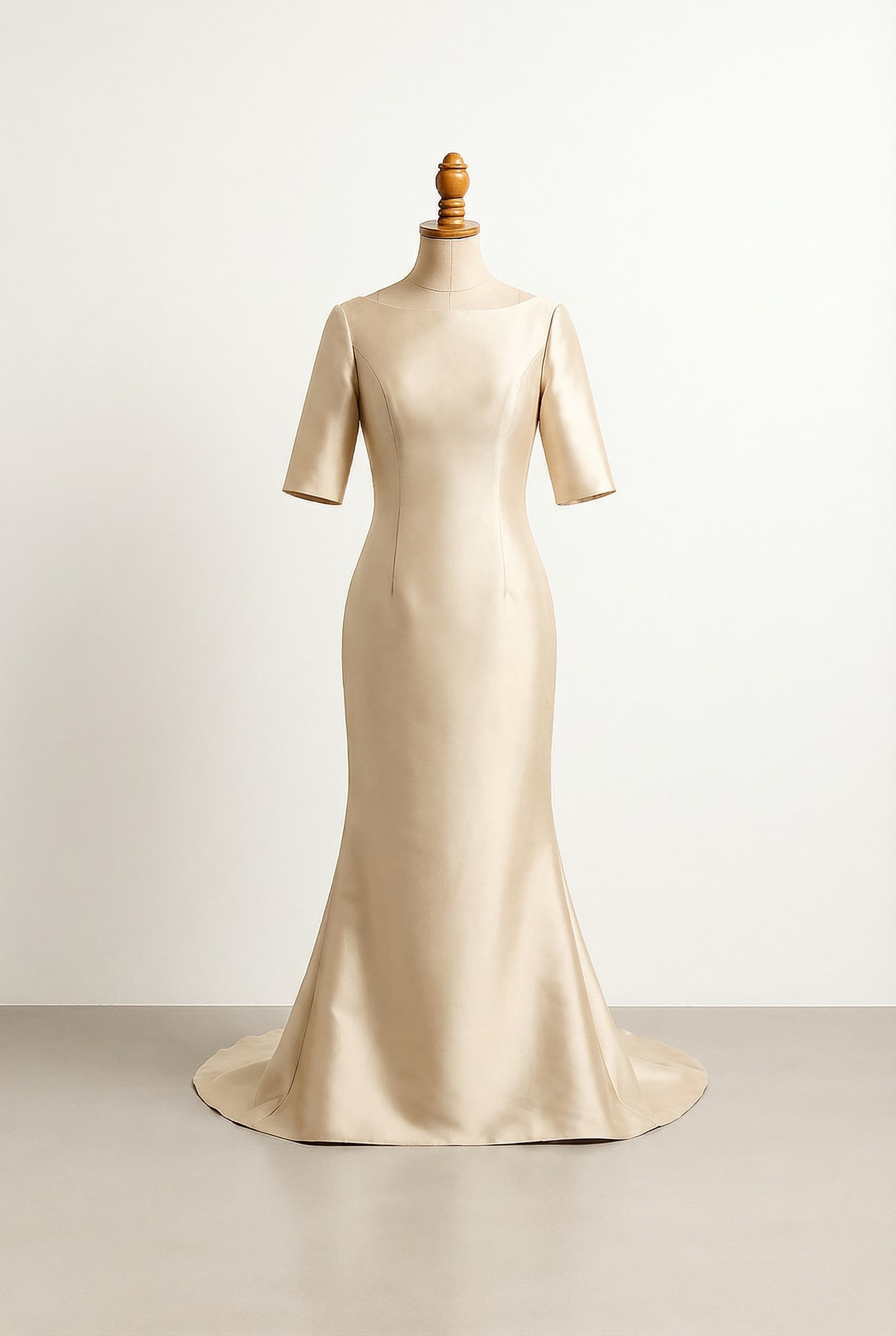 I want a balanced wedding dress, a sheath column ballgown with slit and backless paired with a dramatic cathedral length veil