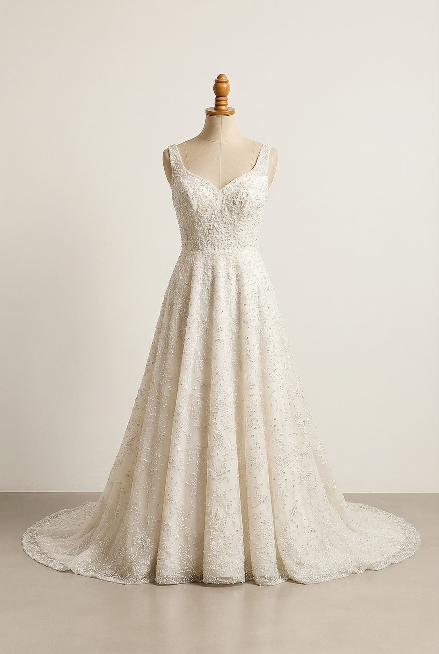 I want a balanced wedding dress Beaded too Beaded and throughout bottom Fuller bottom