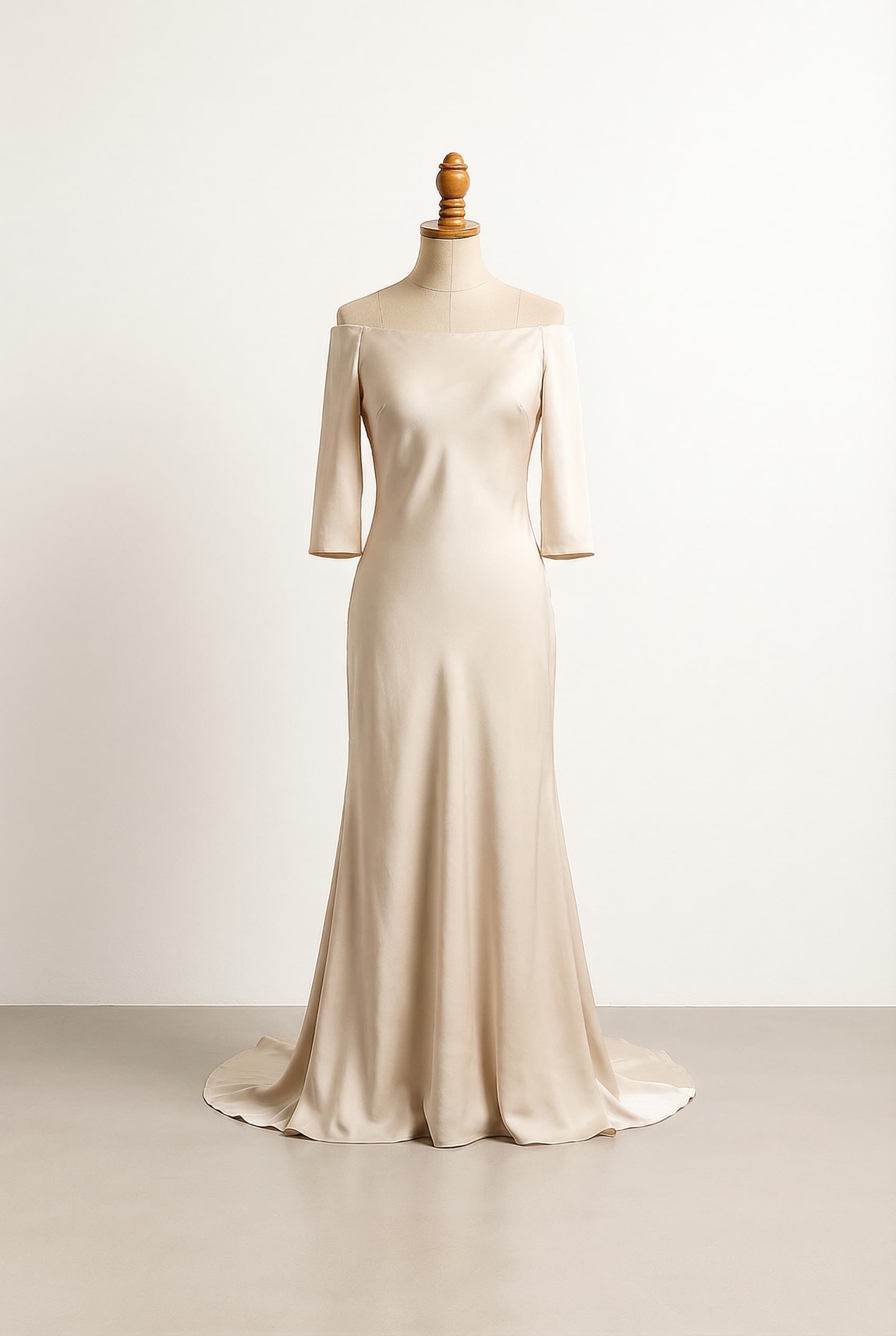 White wedding dress with fabric draping the bust