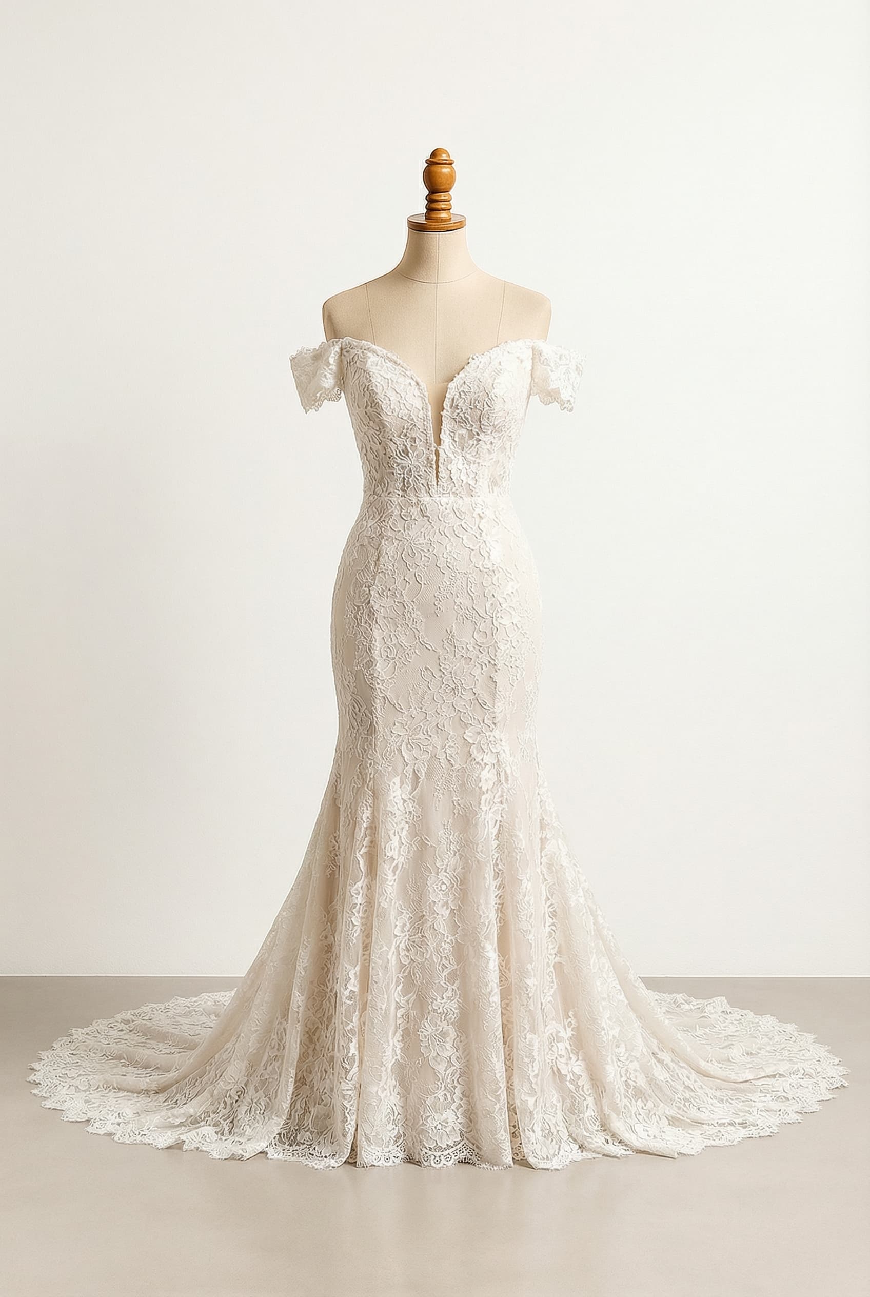 romantic lace and elegant train