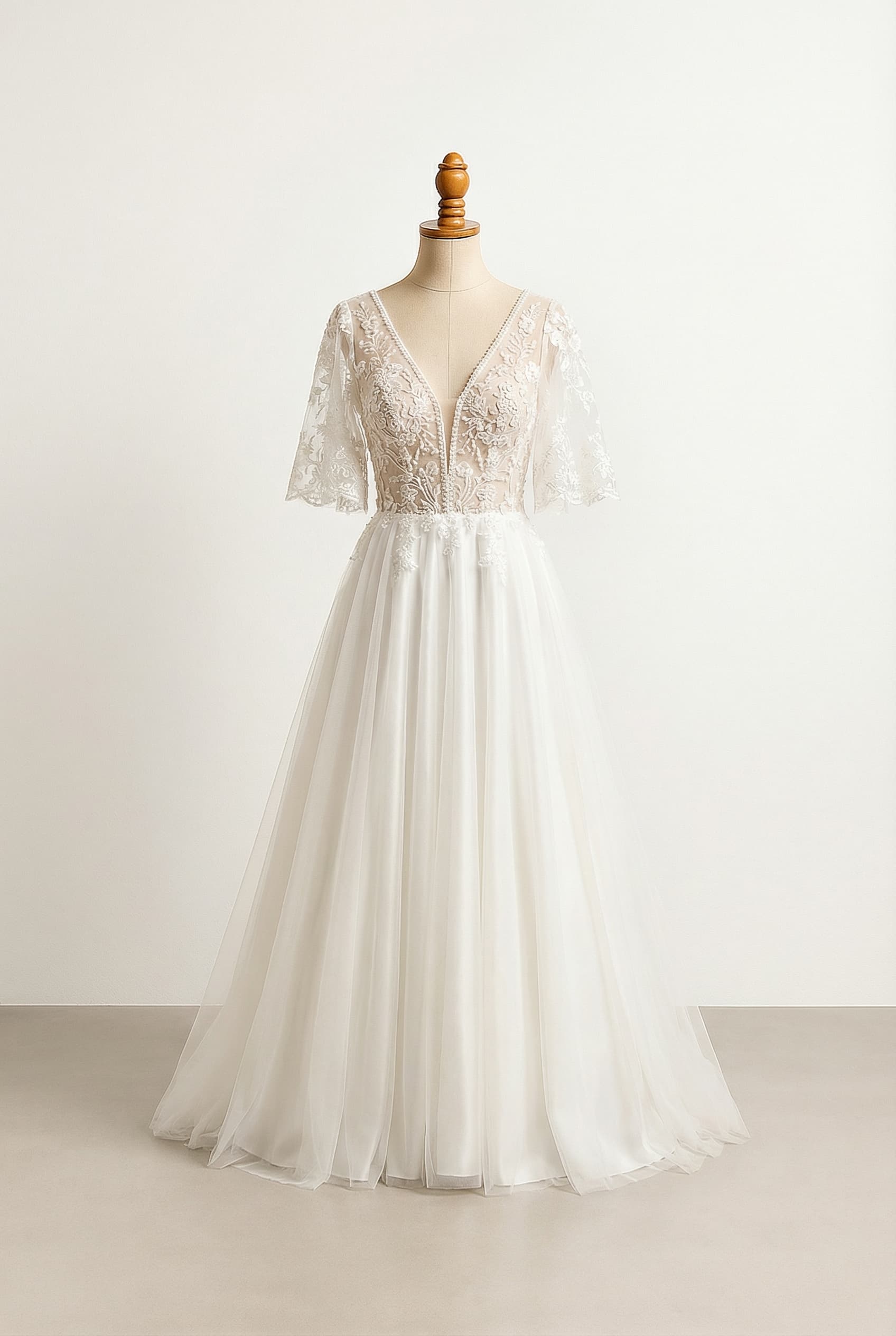 A romantic wedding dress with elegant details