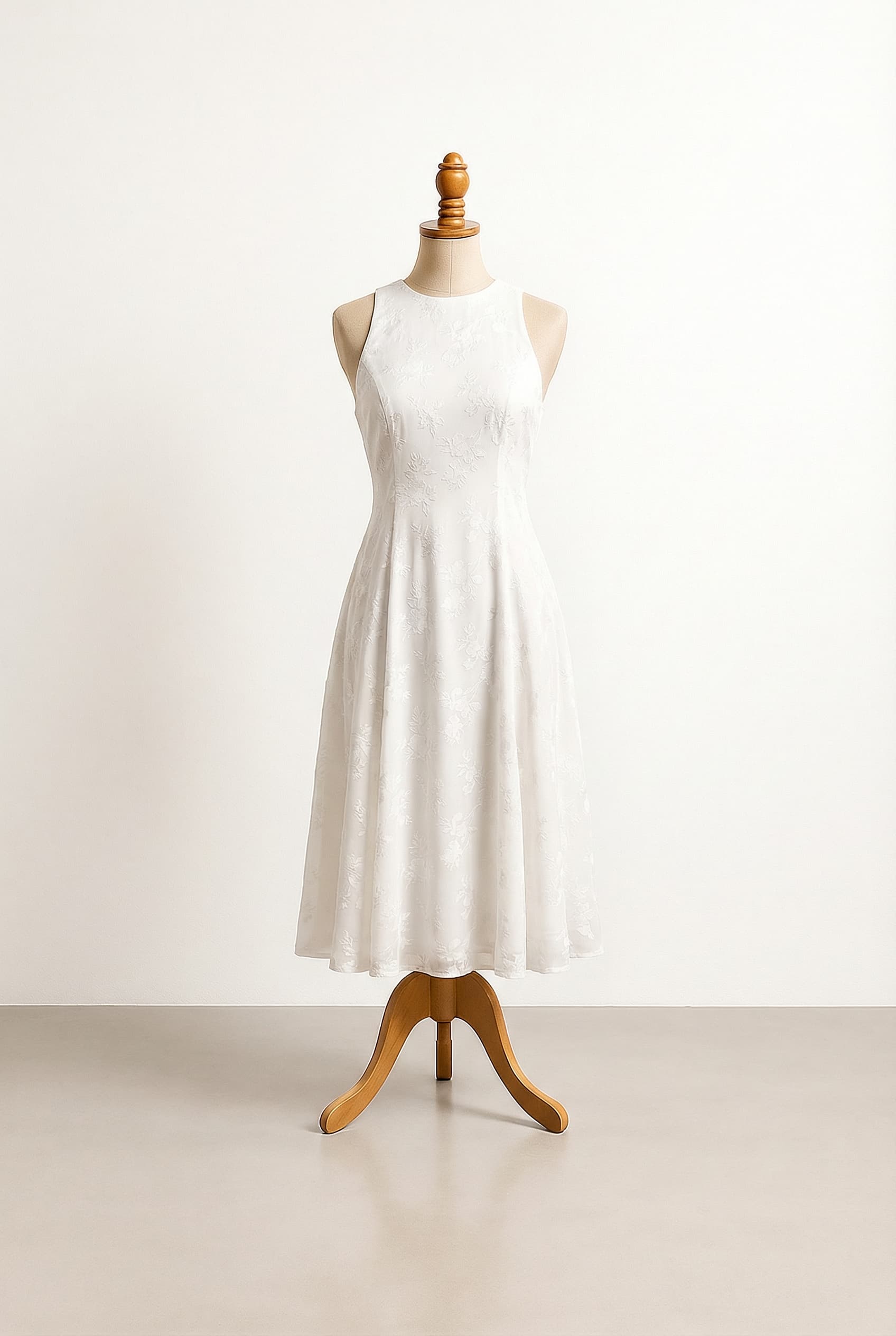 I want a balanced custom dress that is lightly floral Make it so there is no cleavage shown for bigger chest some back is fine Romantic dream with color! Preferences of Orange and other colors similar for the floral. Also make the fabric breathable