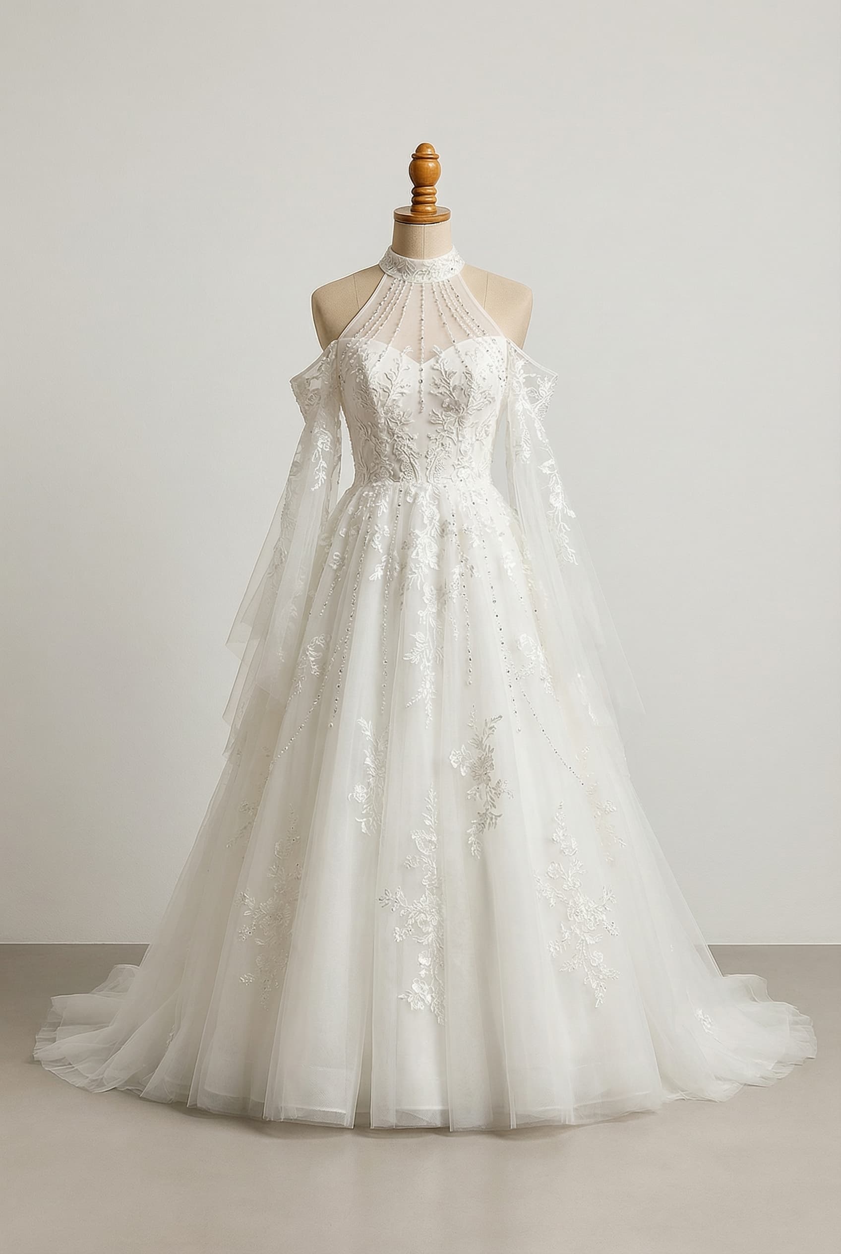 A romantic wedding dress with elegant details