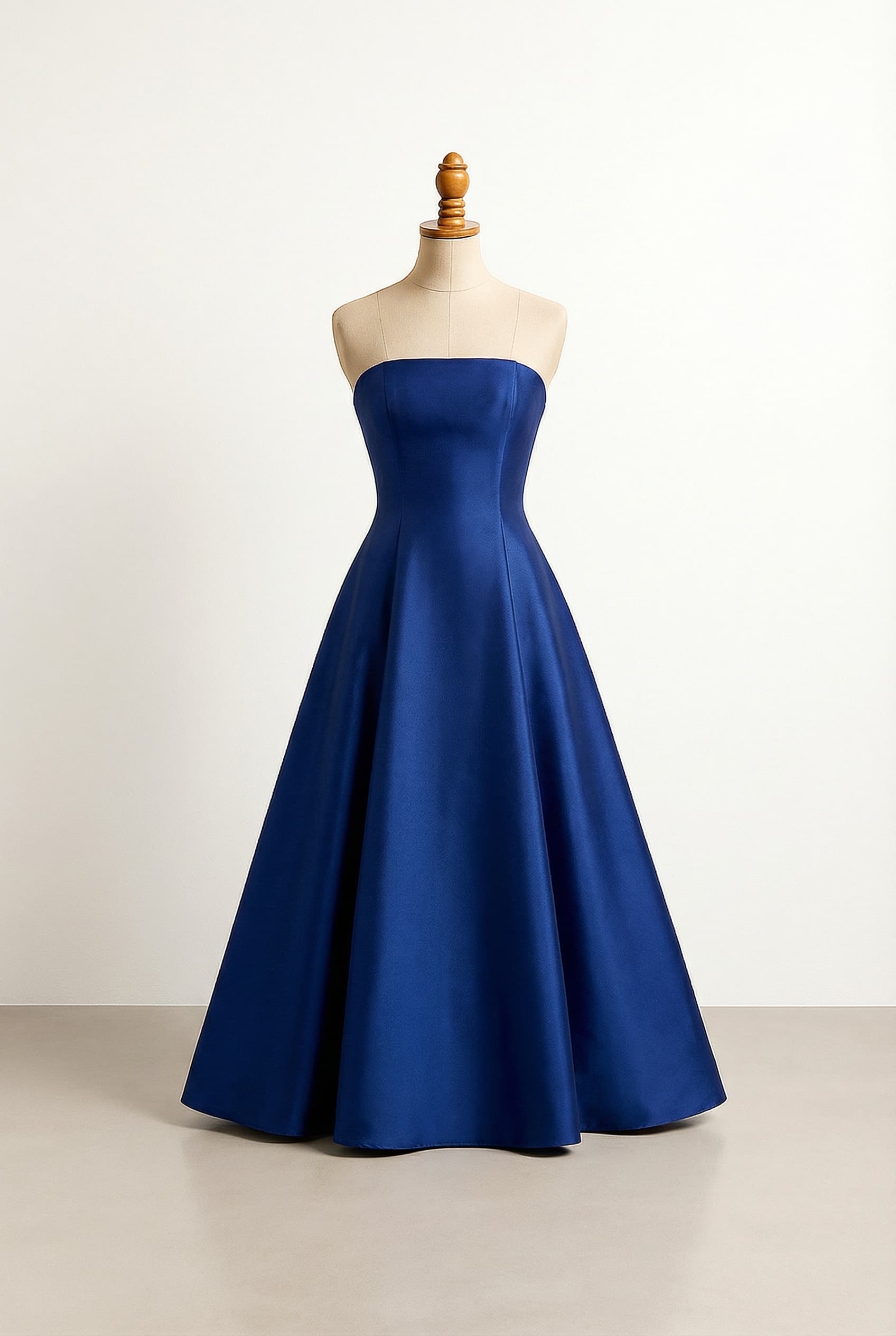 I want a balanced prom dress strapless dark royal blue floor length with a side leg slit