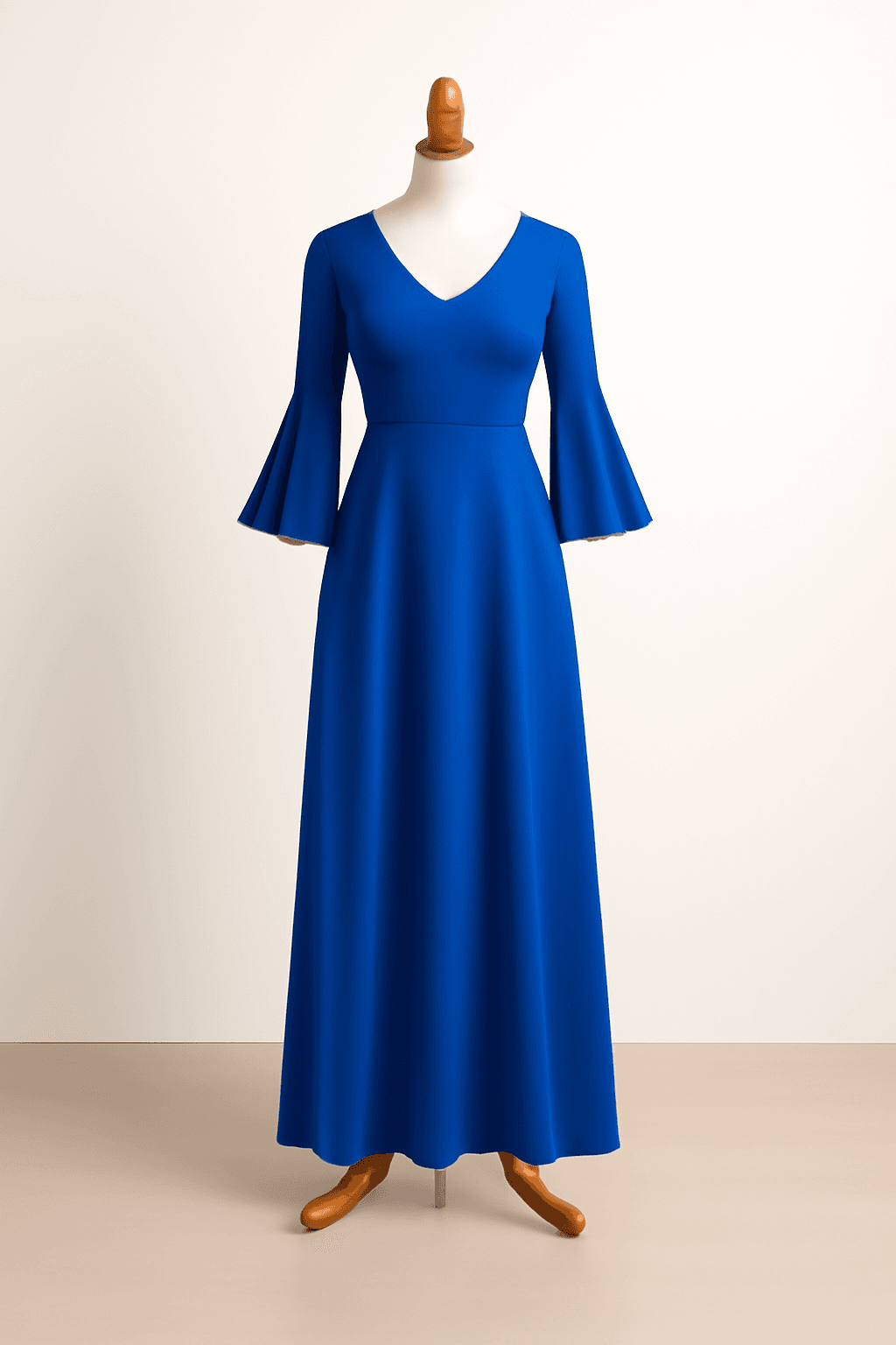 a modern blue dress Modified: increase length