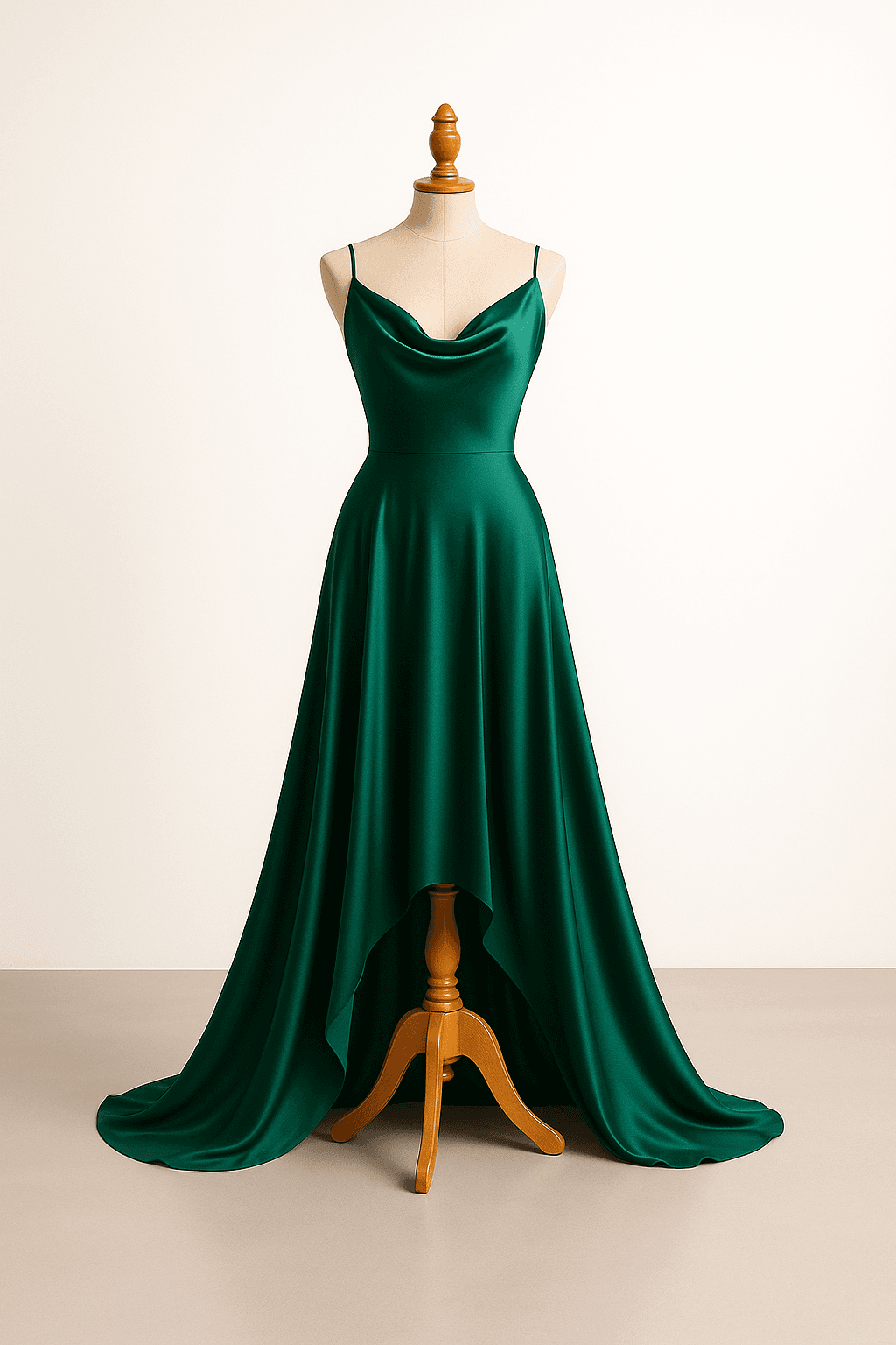 a flowy emerald silk dress