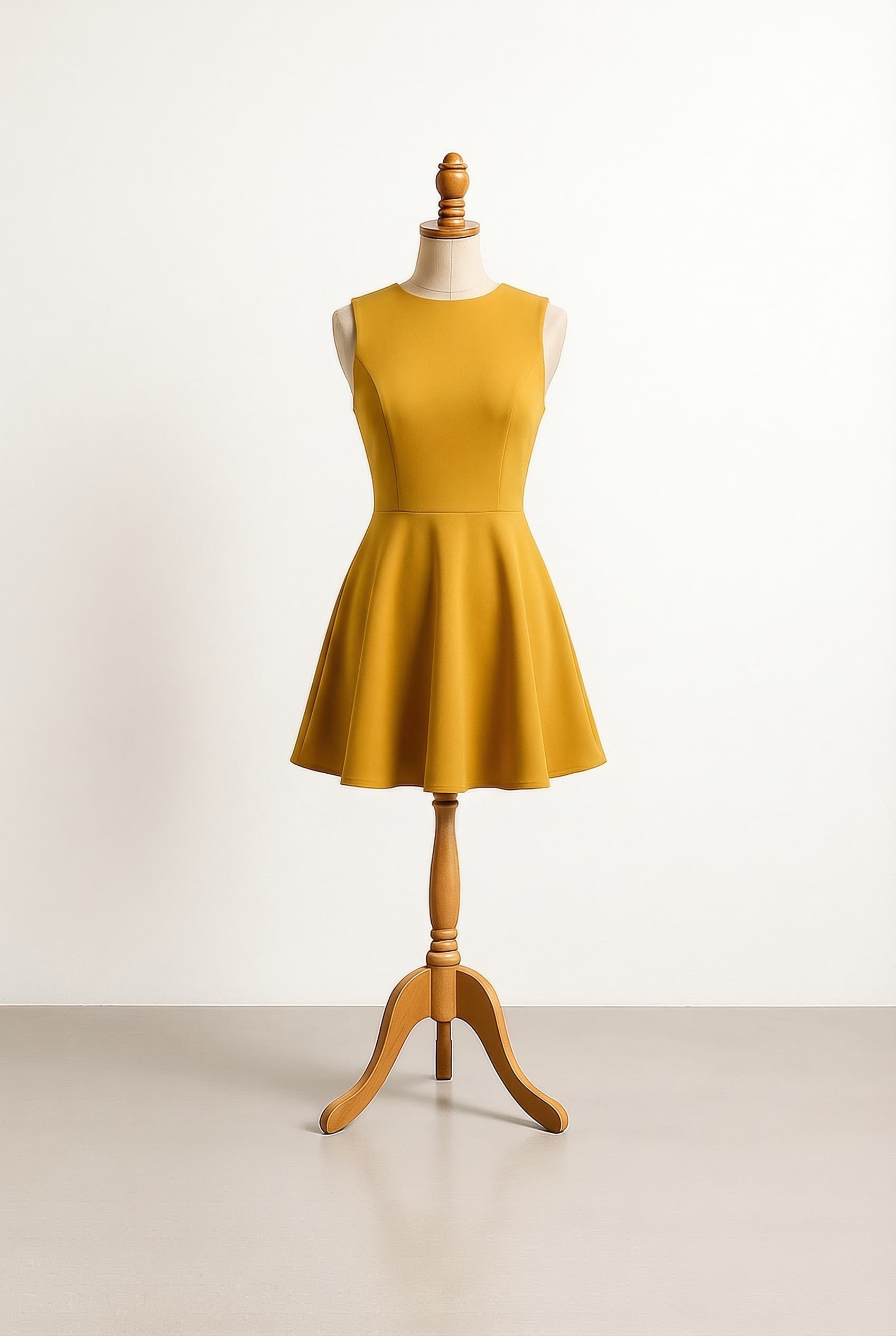 I want a balanced formal dress with a mustard sleeveless short blouse