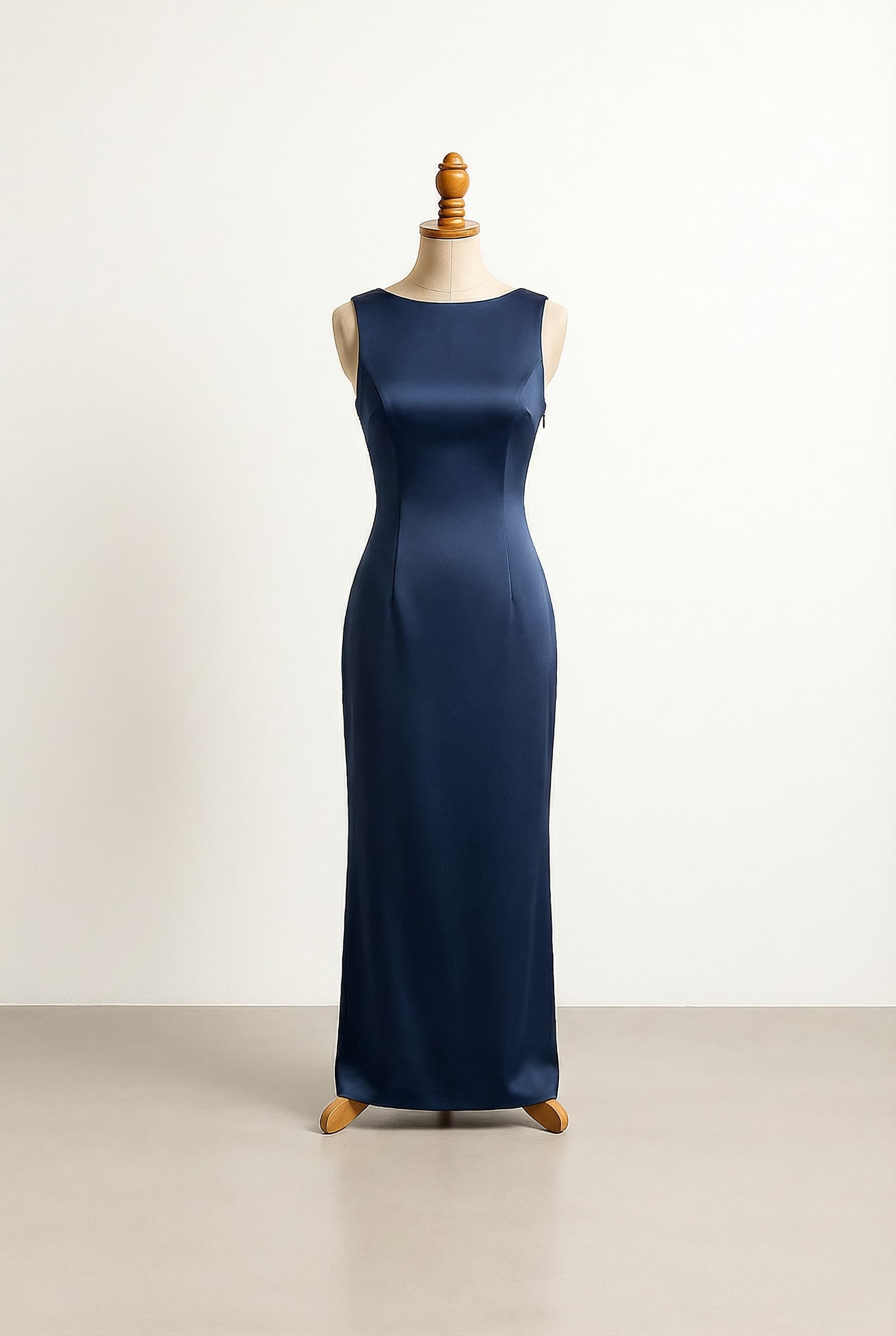 I want a balanced prom dress, sleek and streamlined, with a little design on it, and a lower neck with smaller straps