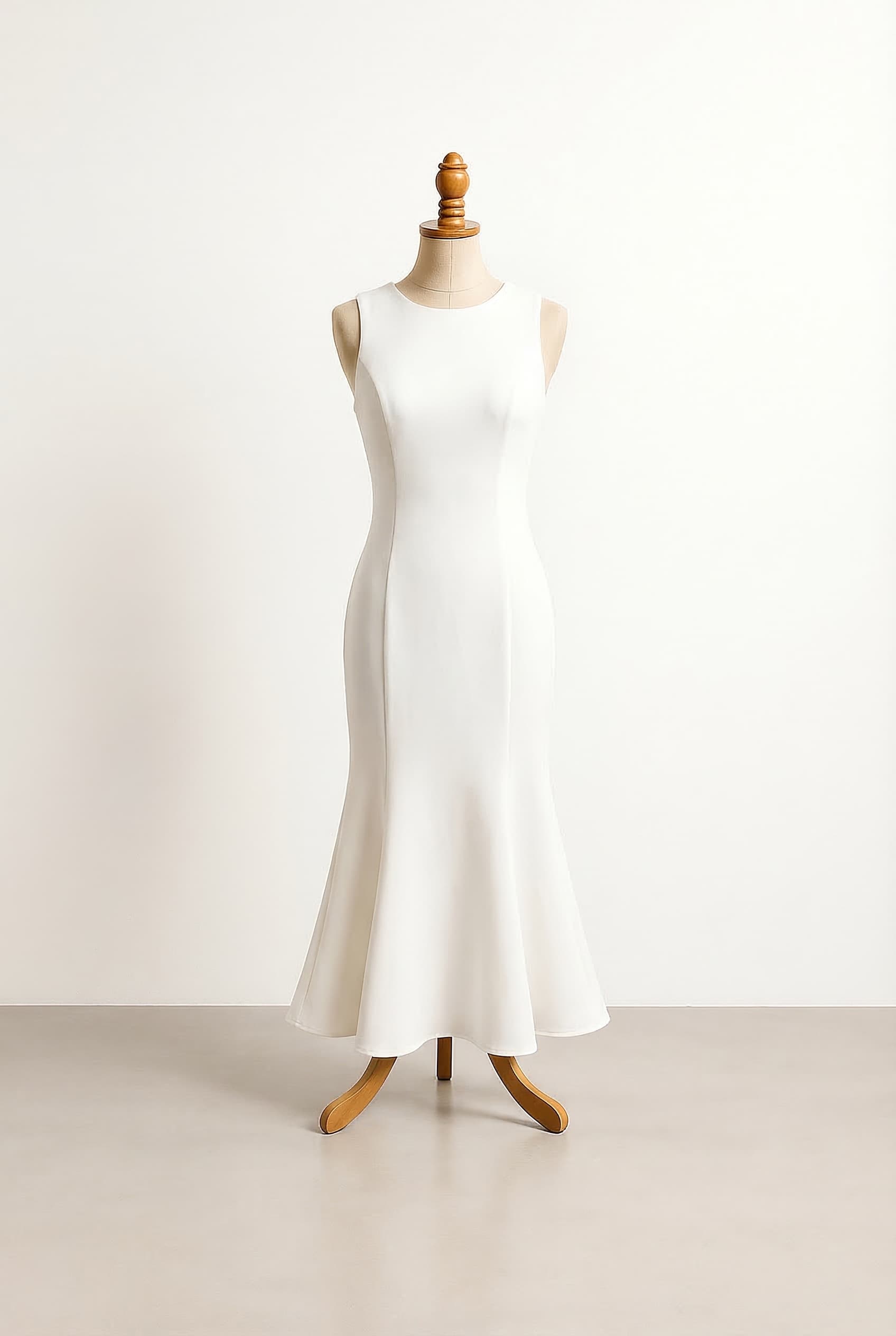 Maxi white dress with a fit and flare silhouette mermaid style