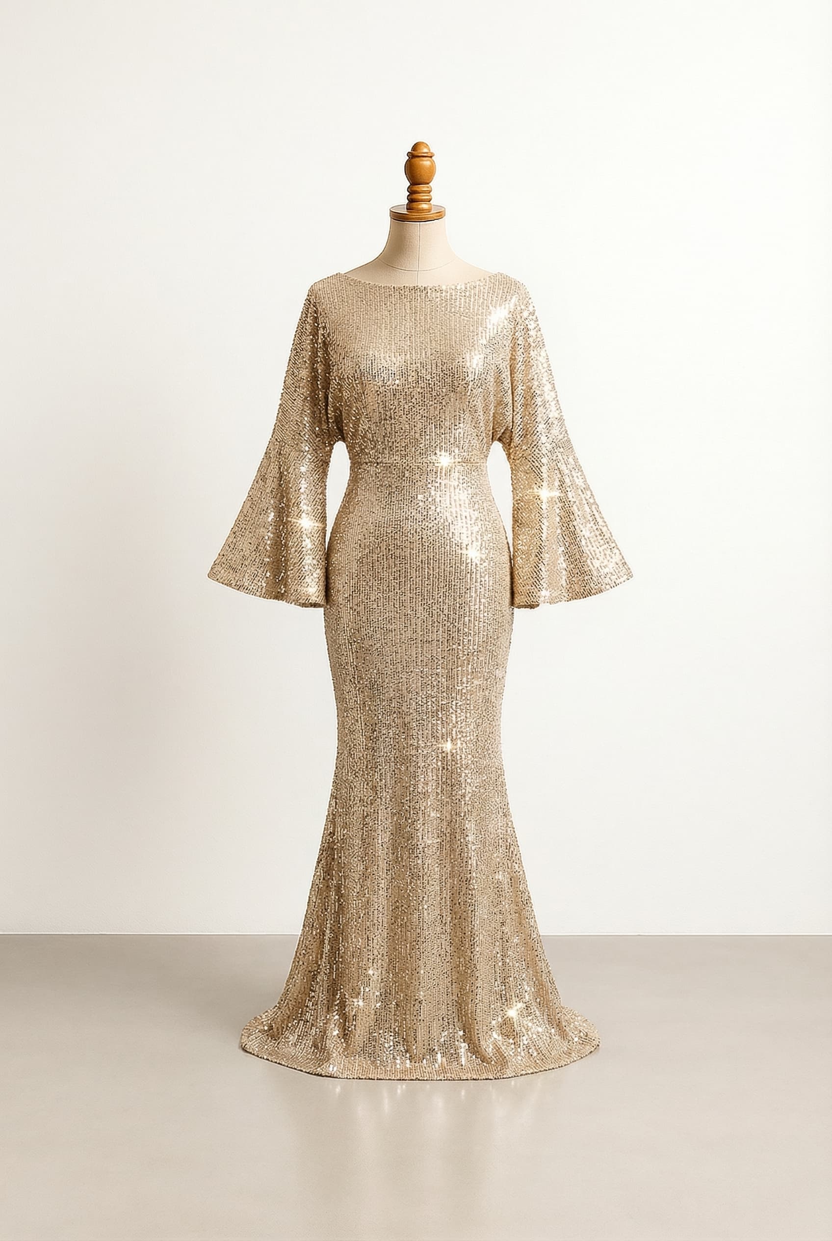 balanced formal dress with batwing sleeves