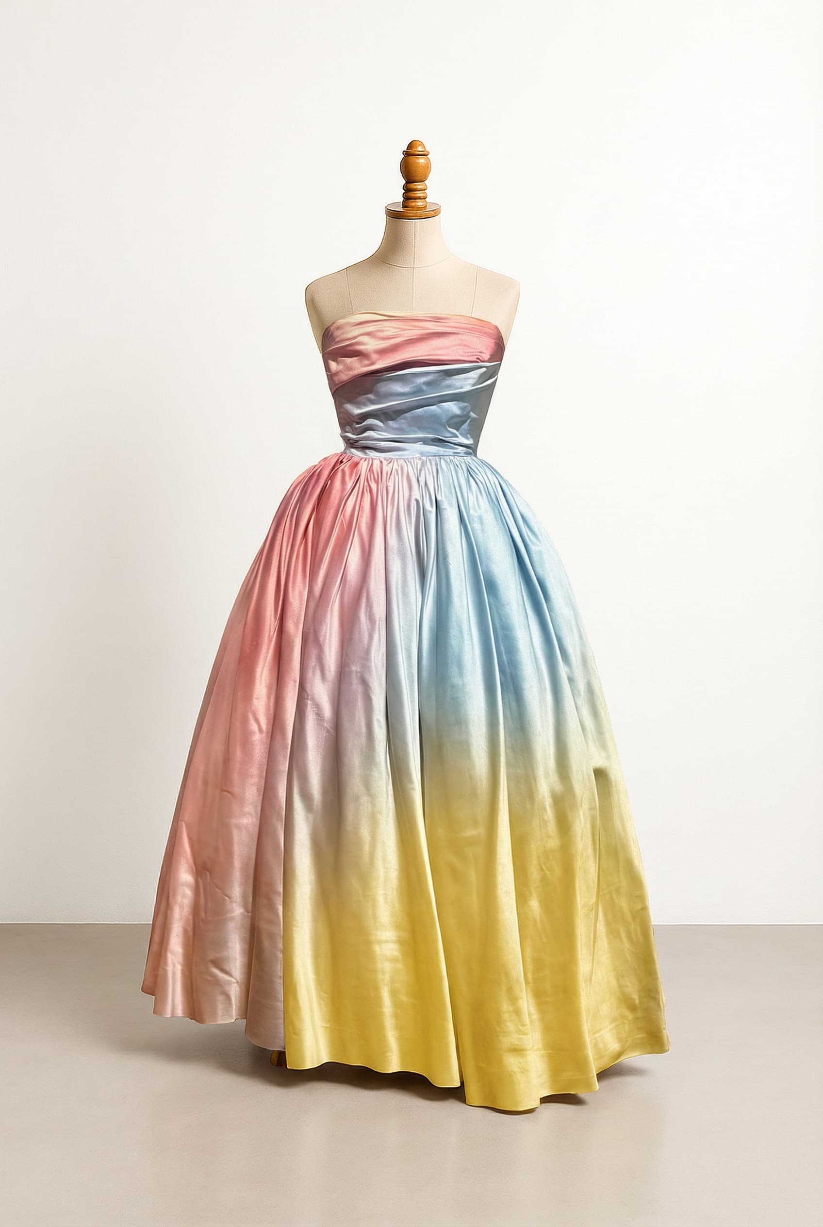 Put this dress on the dress stand, remove any humans, remove background, keep only the dress