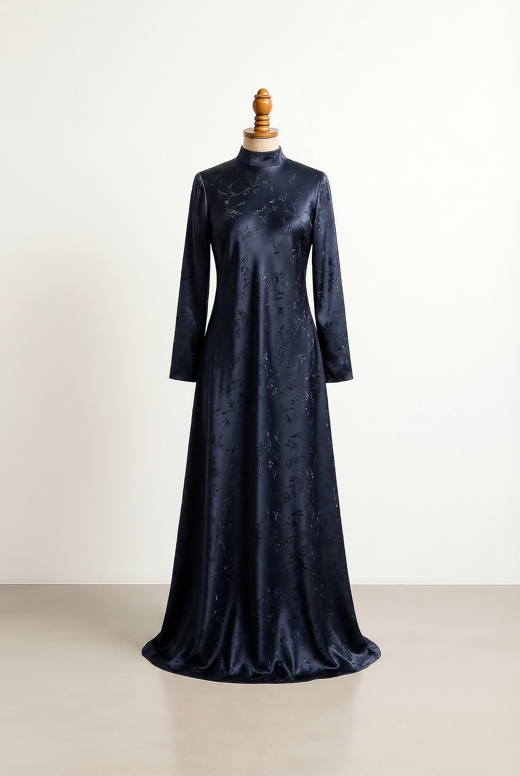 Dark navy silk subtle forest enchantment smooth elegant drape