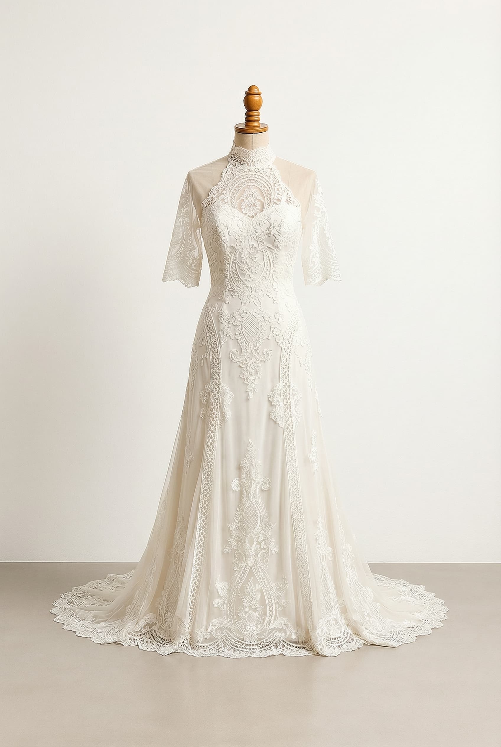 Balanced wedding dress with lace halter top halter neck Light weight bottom, no sleeves