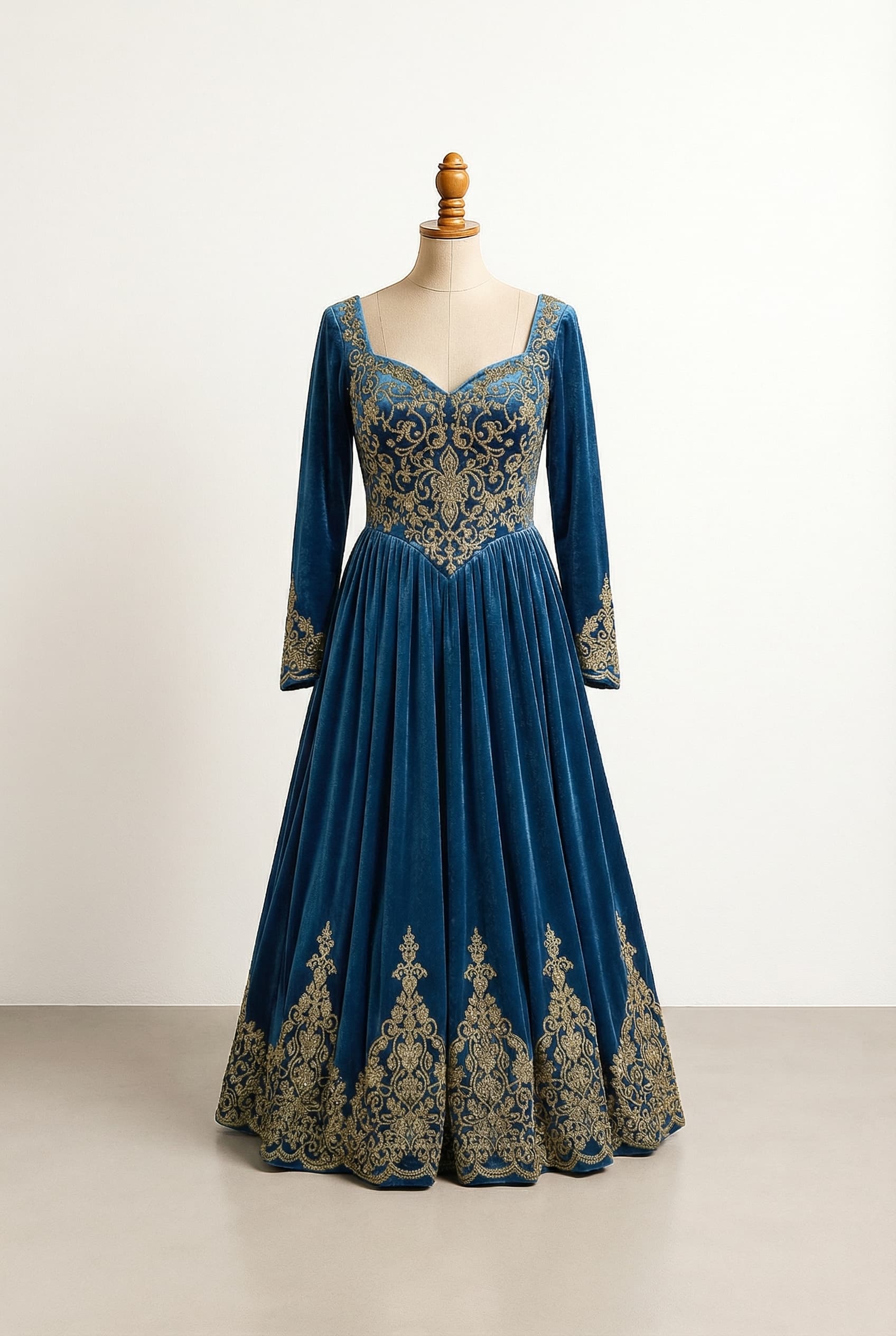 Put this dress on the dress stand, remove any humans, remove background, keep only the dress