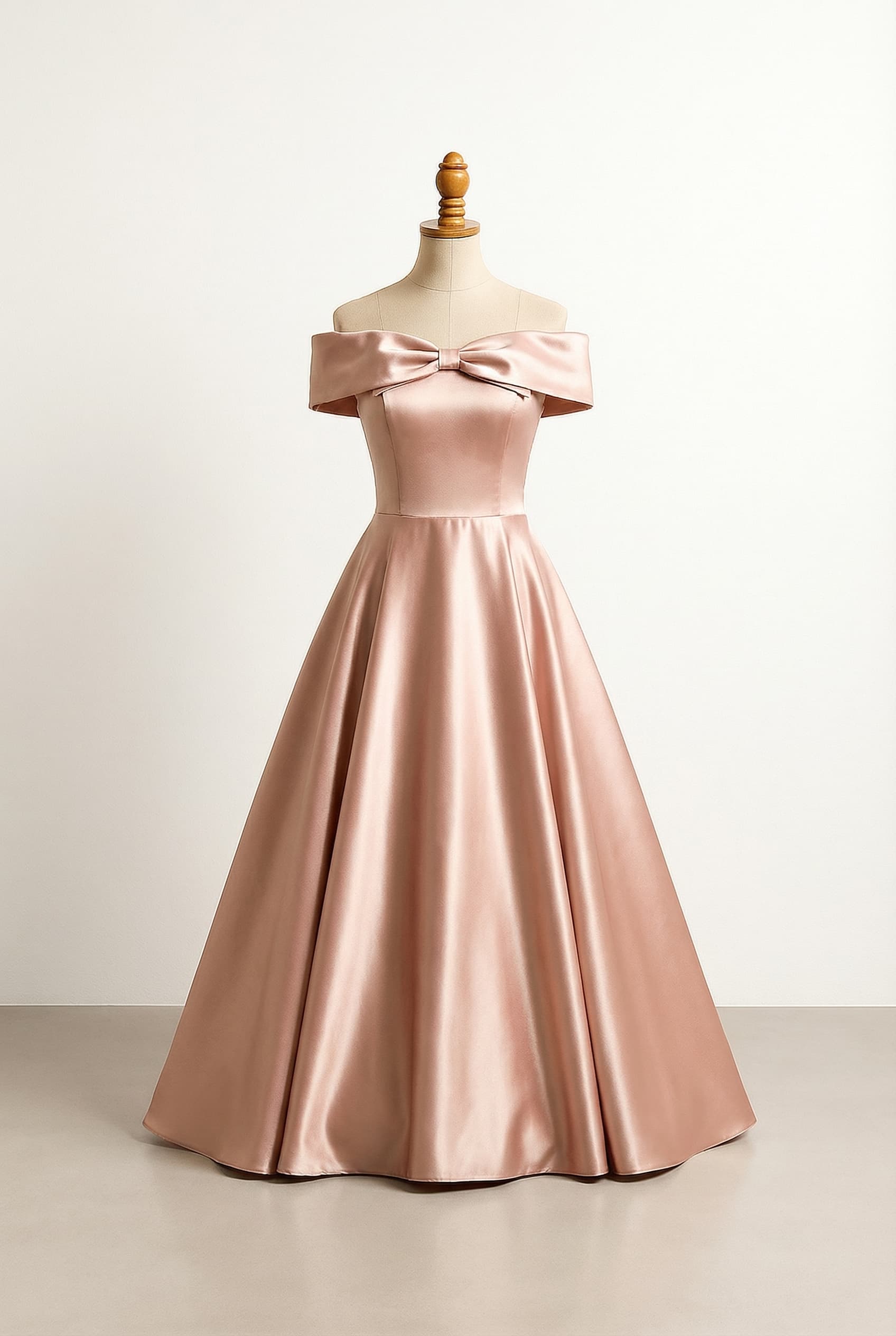 balanced prom dress with bow kind neckline off the shoulder