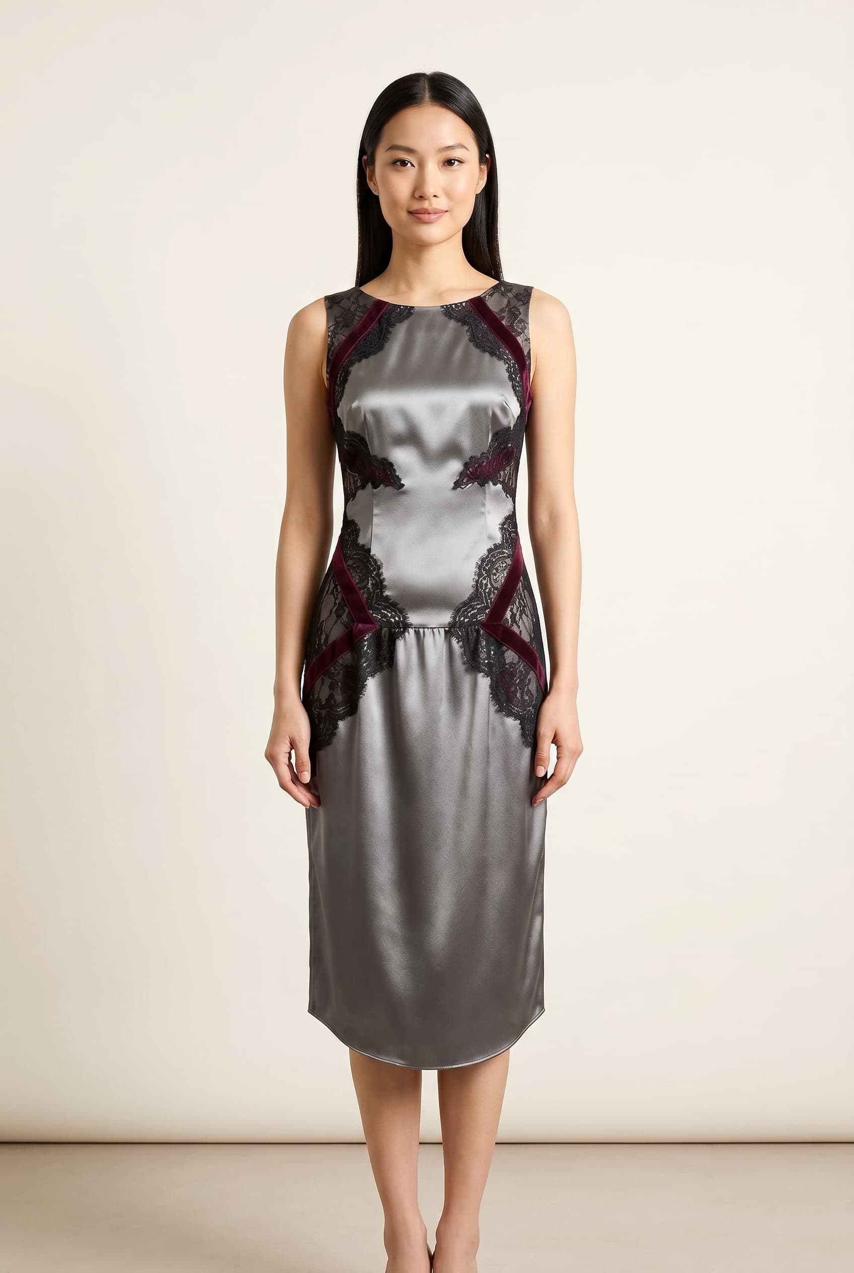 The Elara Charmeuse Lace worn by a model