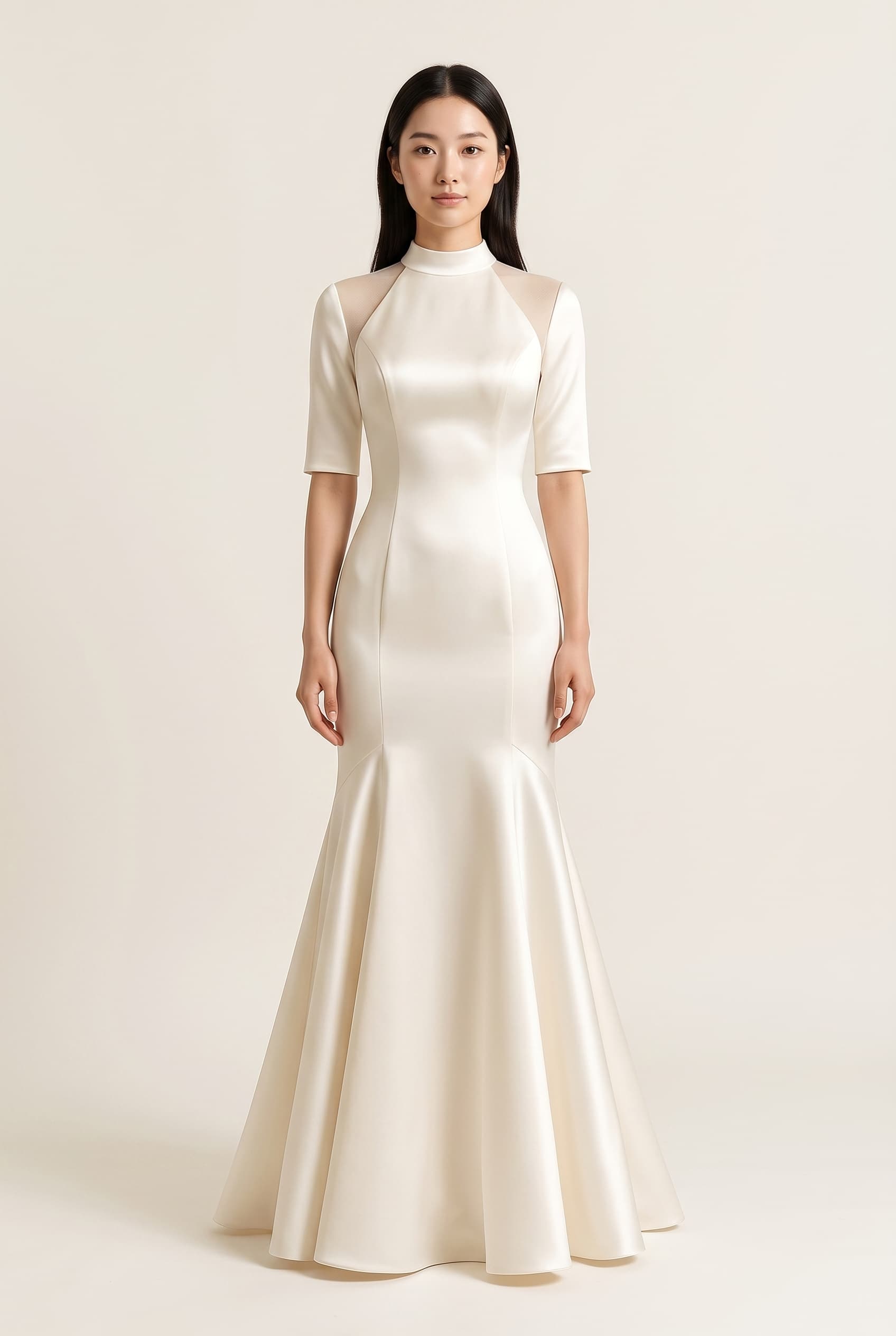 The Ophelia Arctic White Halter Wedding worn by a model