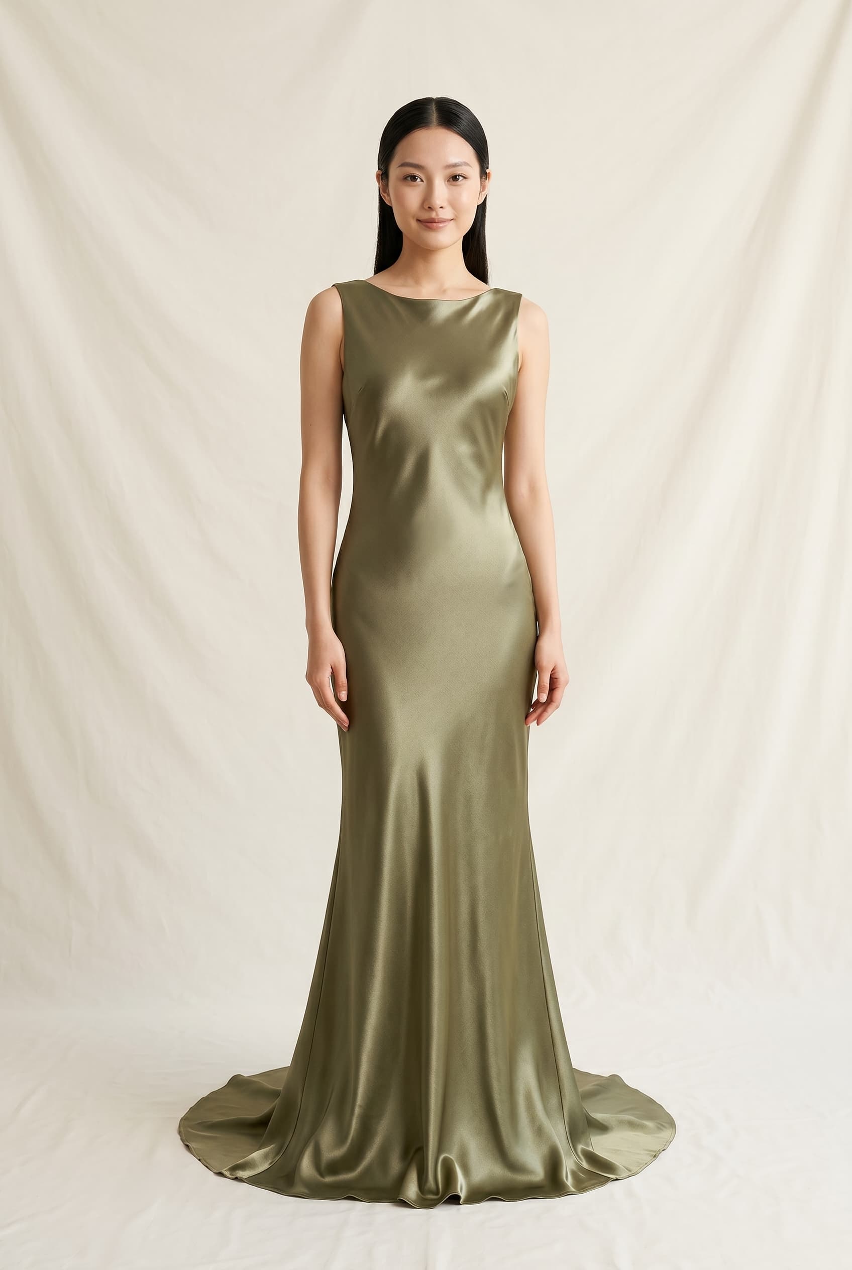 The Genevieve Bias Silk Charmeuse Sabrina worn by a model