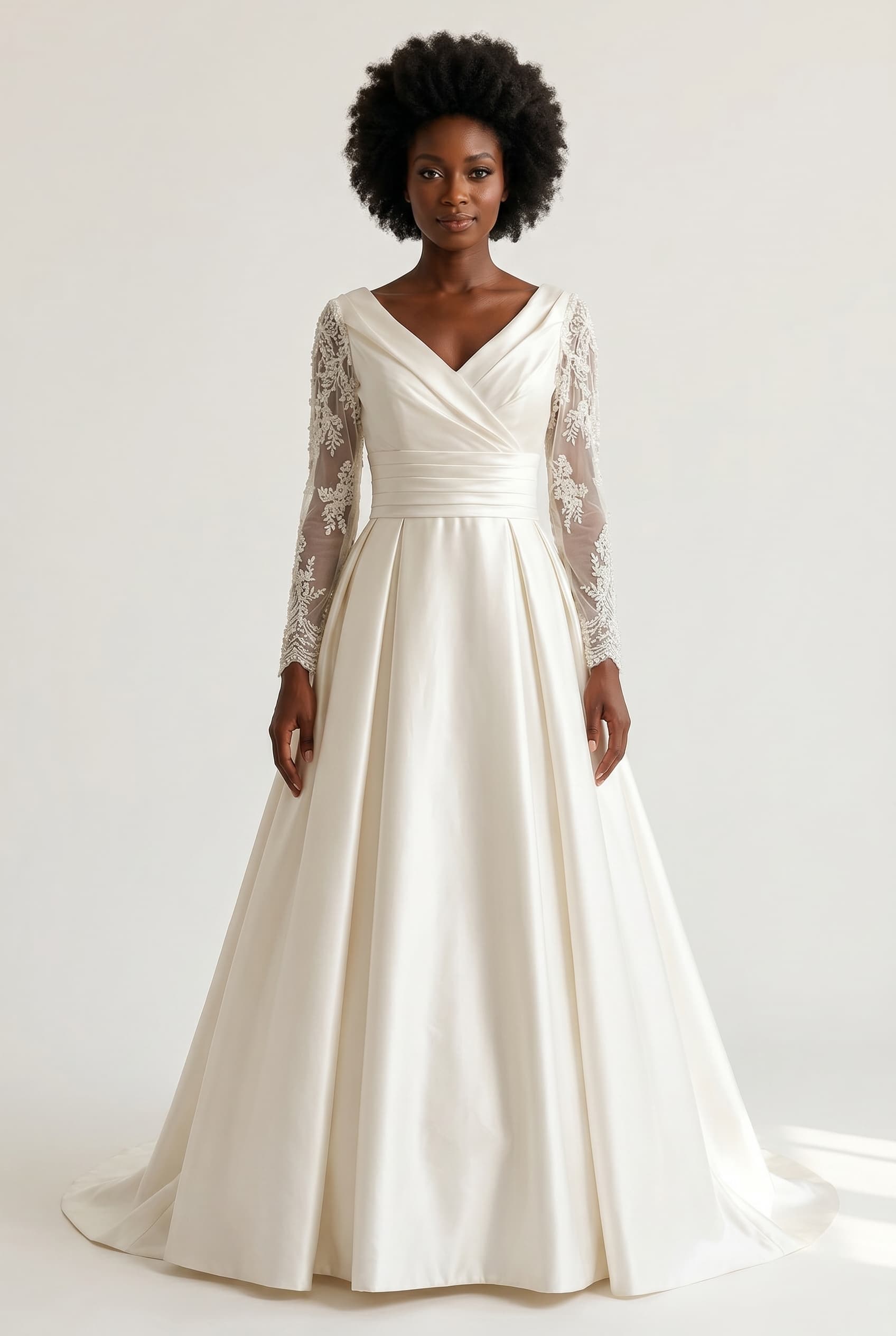 The Elara Brocade Portrait worn by a model