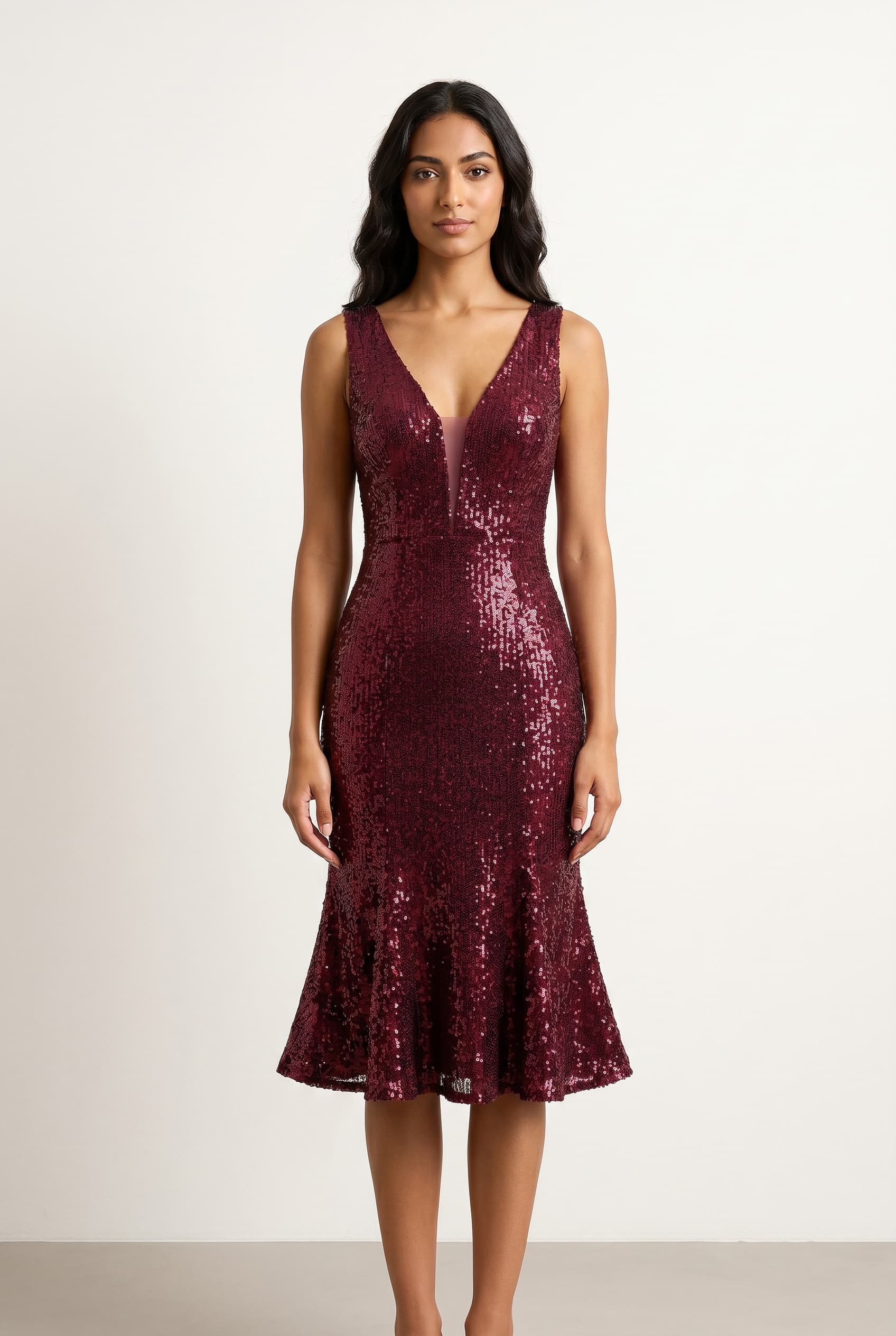 The Seraphina Sequin Drape worn by a model