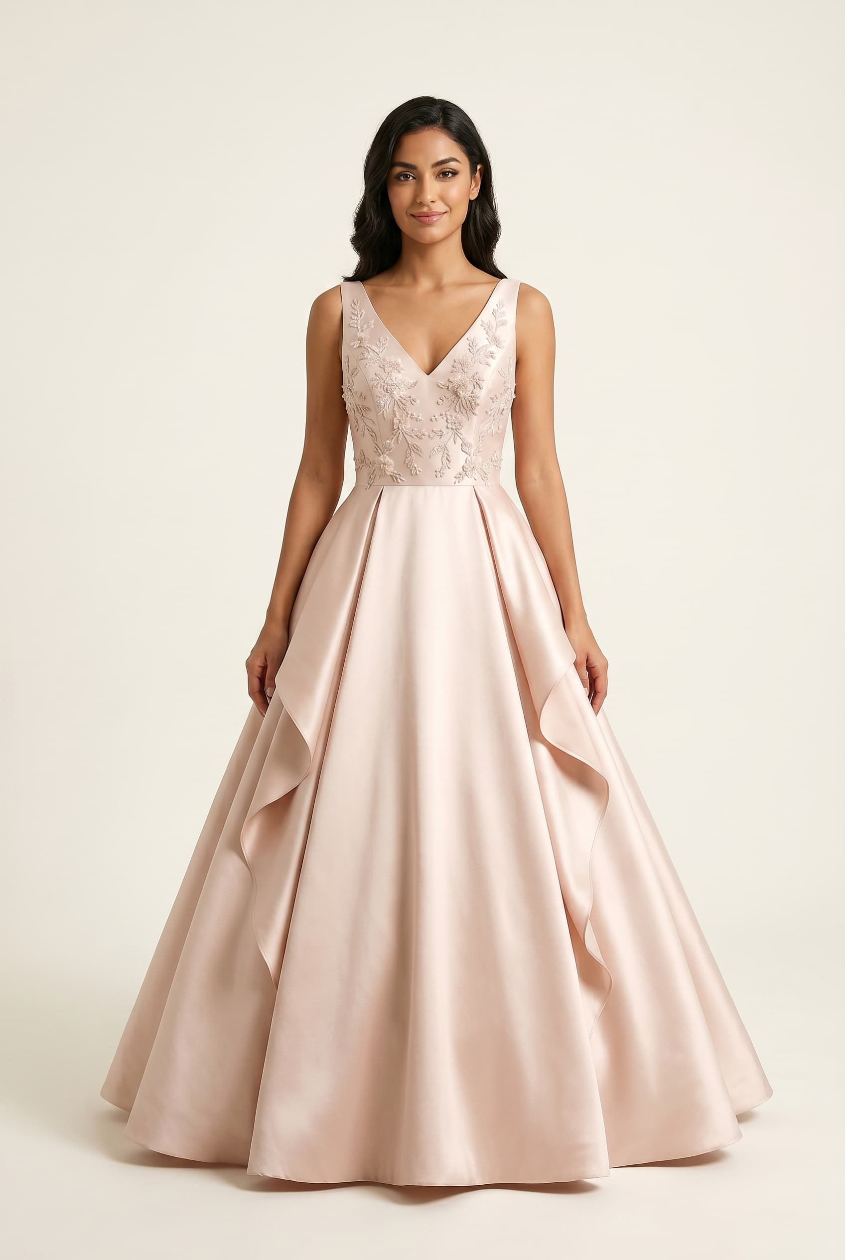 The Arabella V-Neck Satin worn by a model