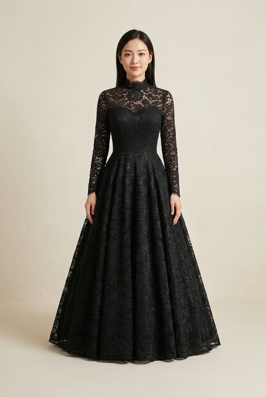 The Genevieve High Neck Lace worn by a model